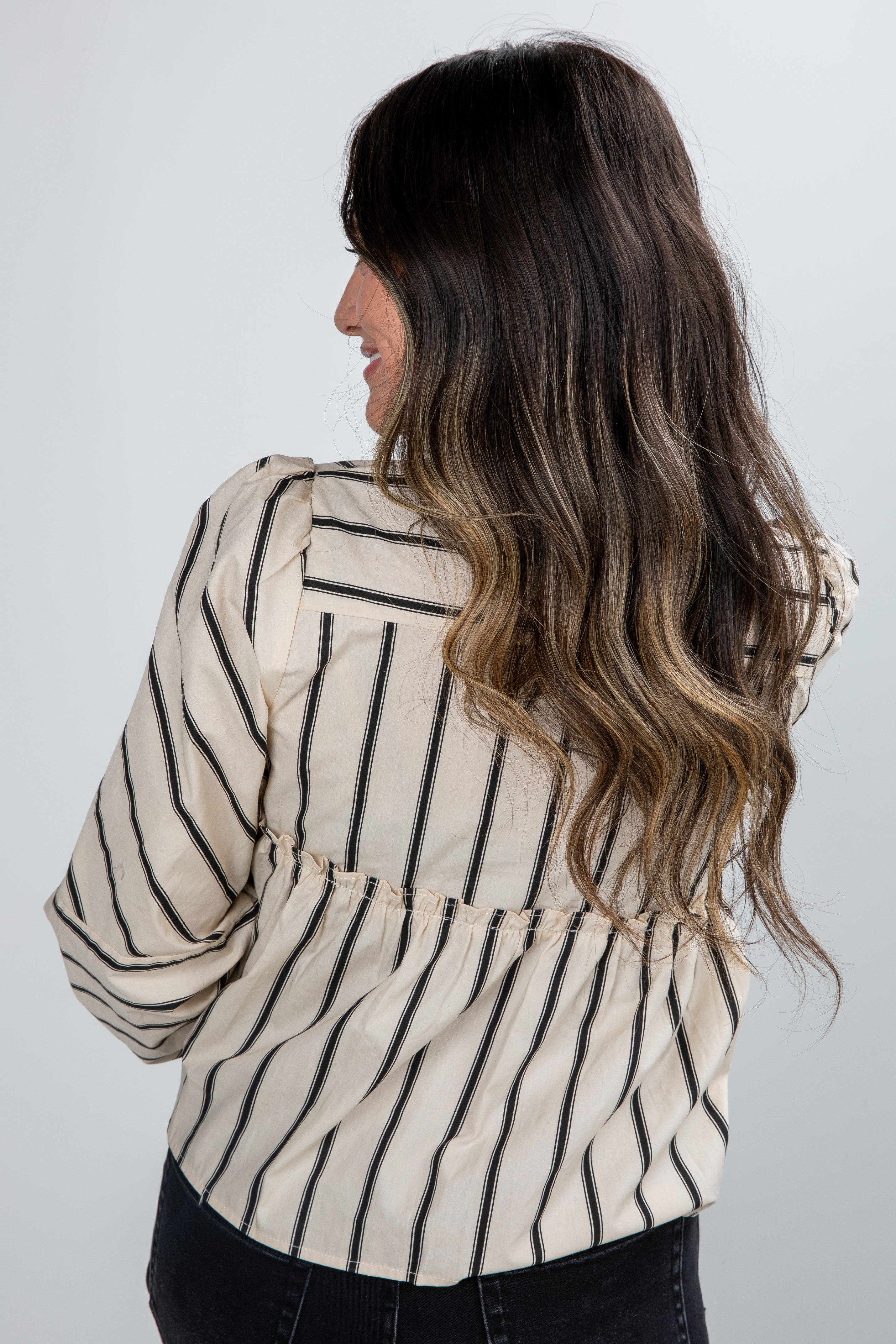 Classy Attitude Cream Striped Tie Blouse