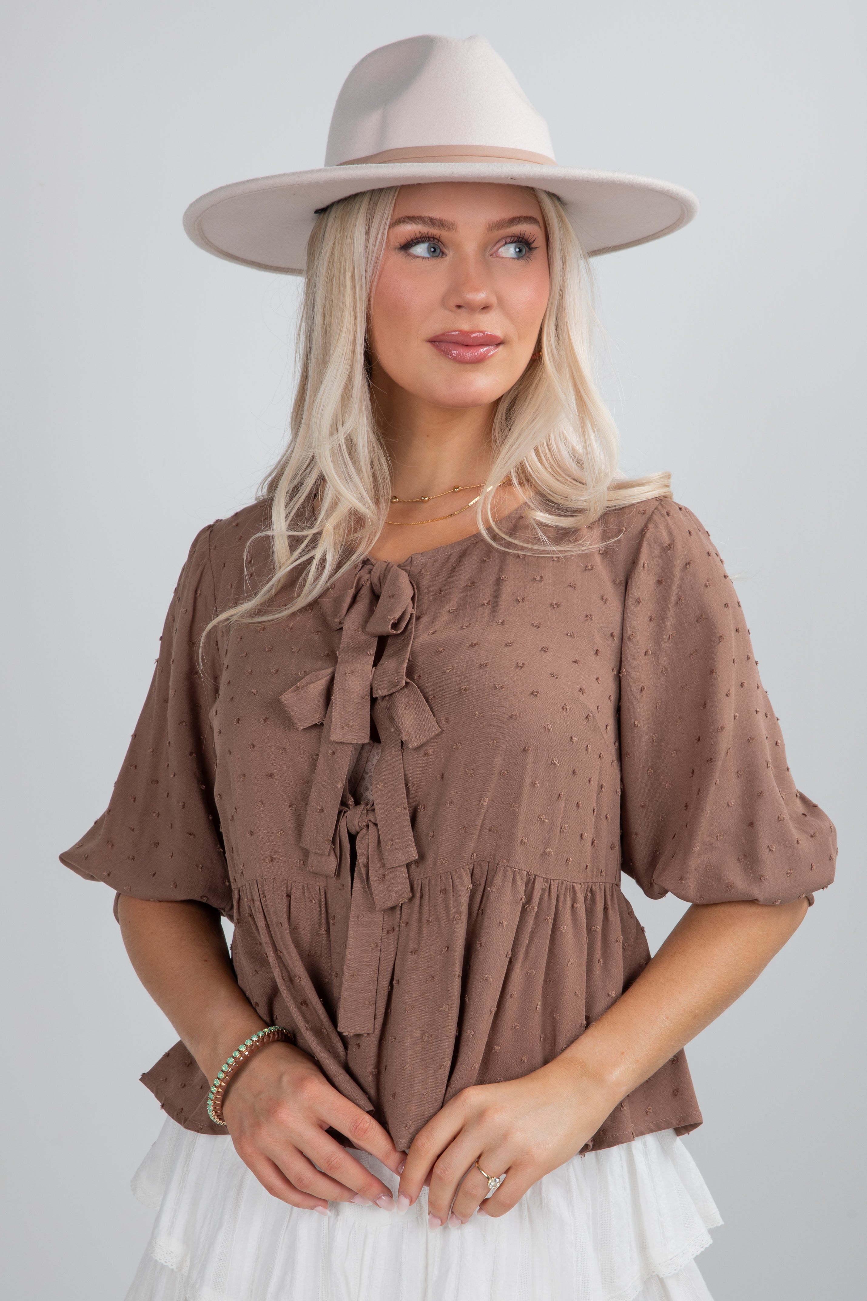 Fall For Me Mocha Tie Blouse