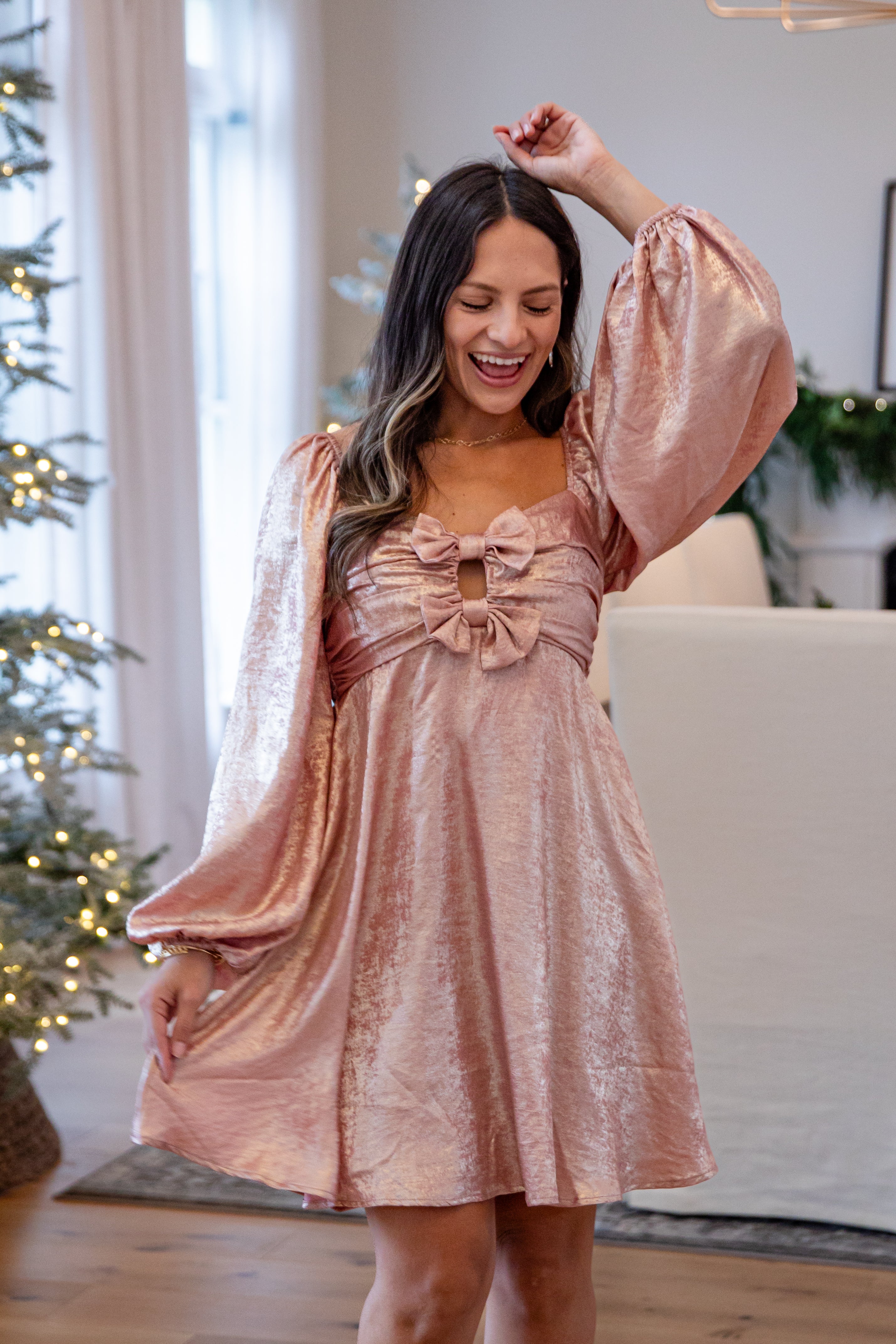 Glistening Blush Metallic Mini Dress