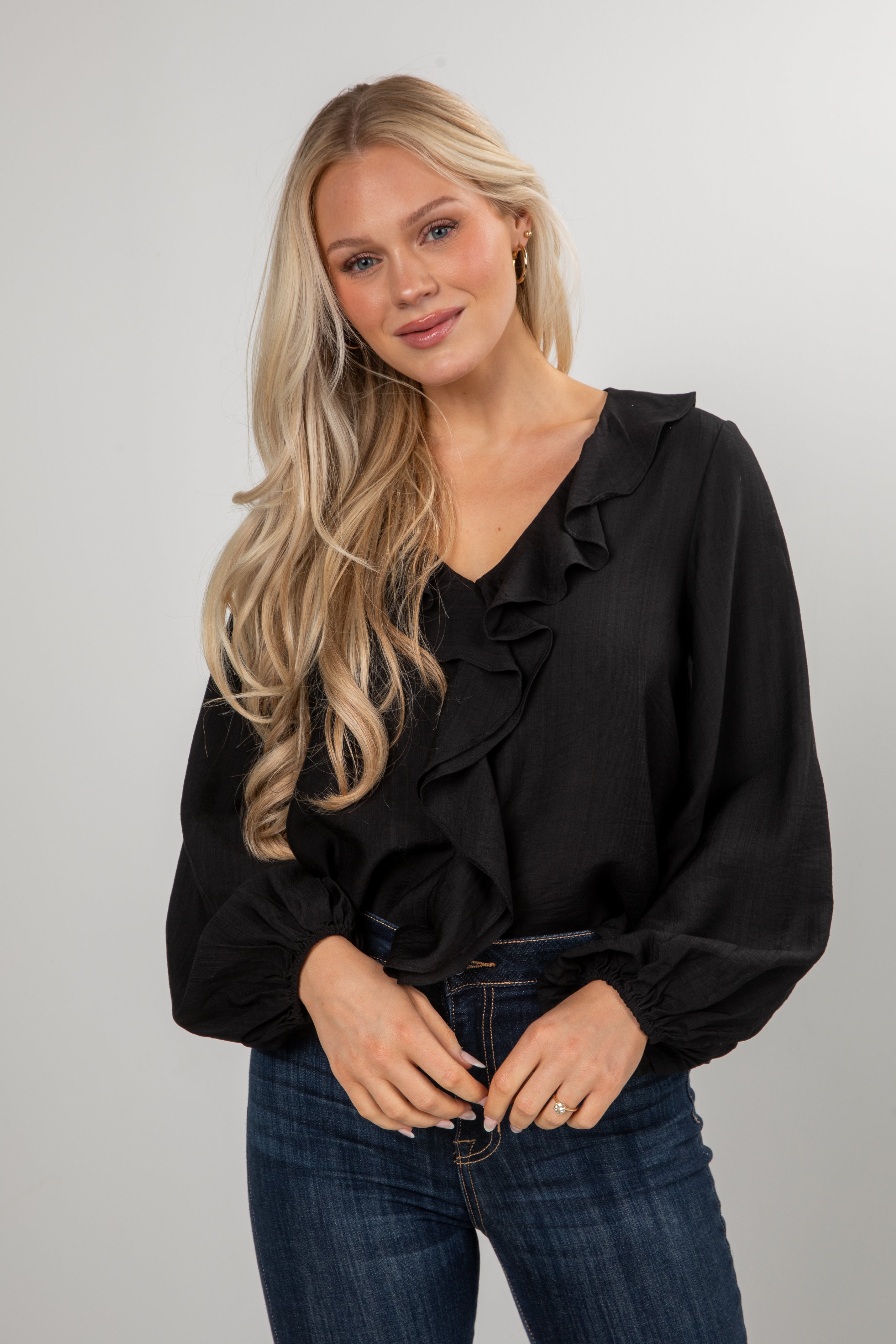 Midnight Waltz Ruffle Black Blouse - DU Deal