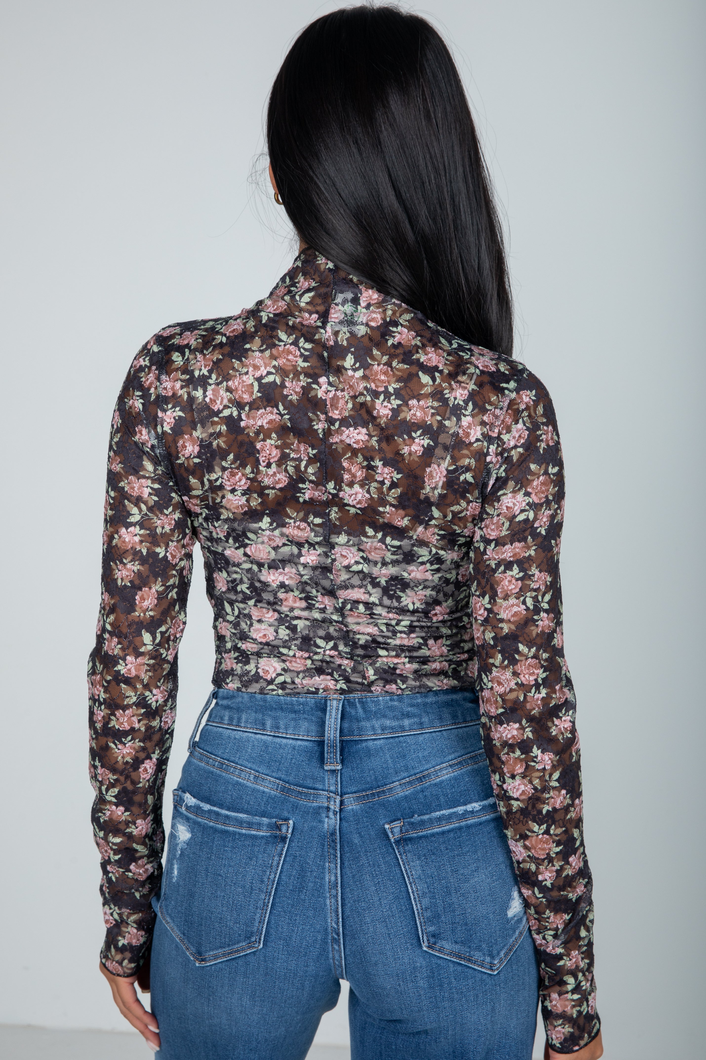 Freshly Picked Floral Mesh Lace Top - DU DEAL
