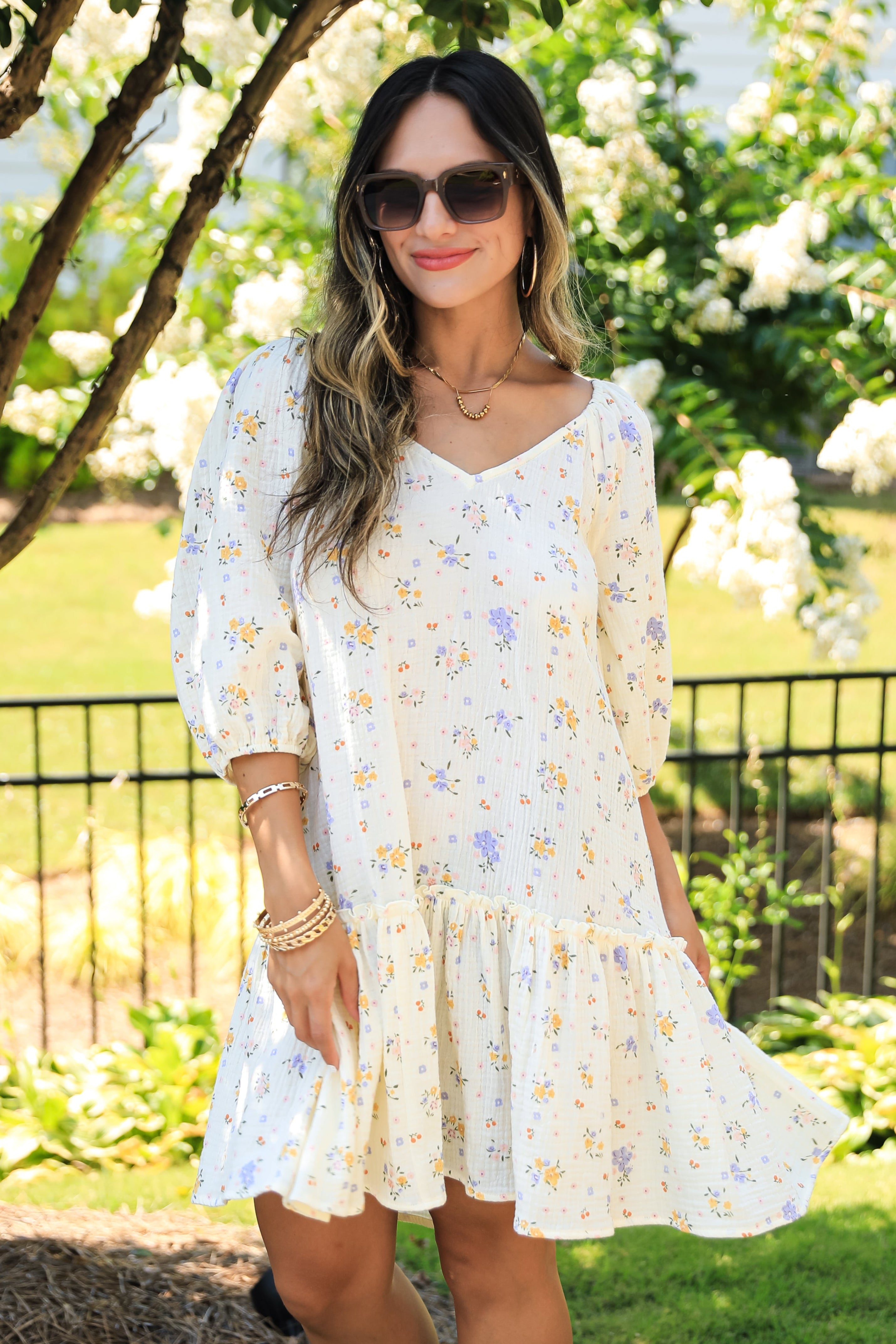 Whatever I Want Cream Linen Floral Mini Dress