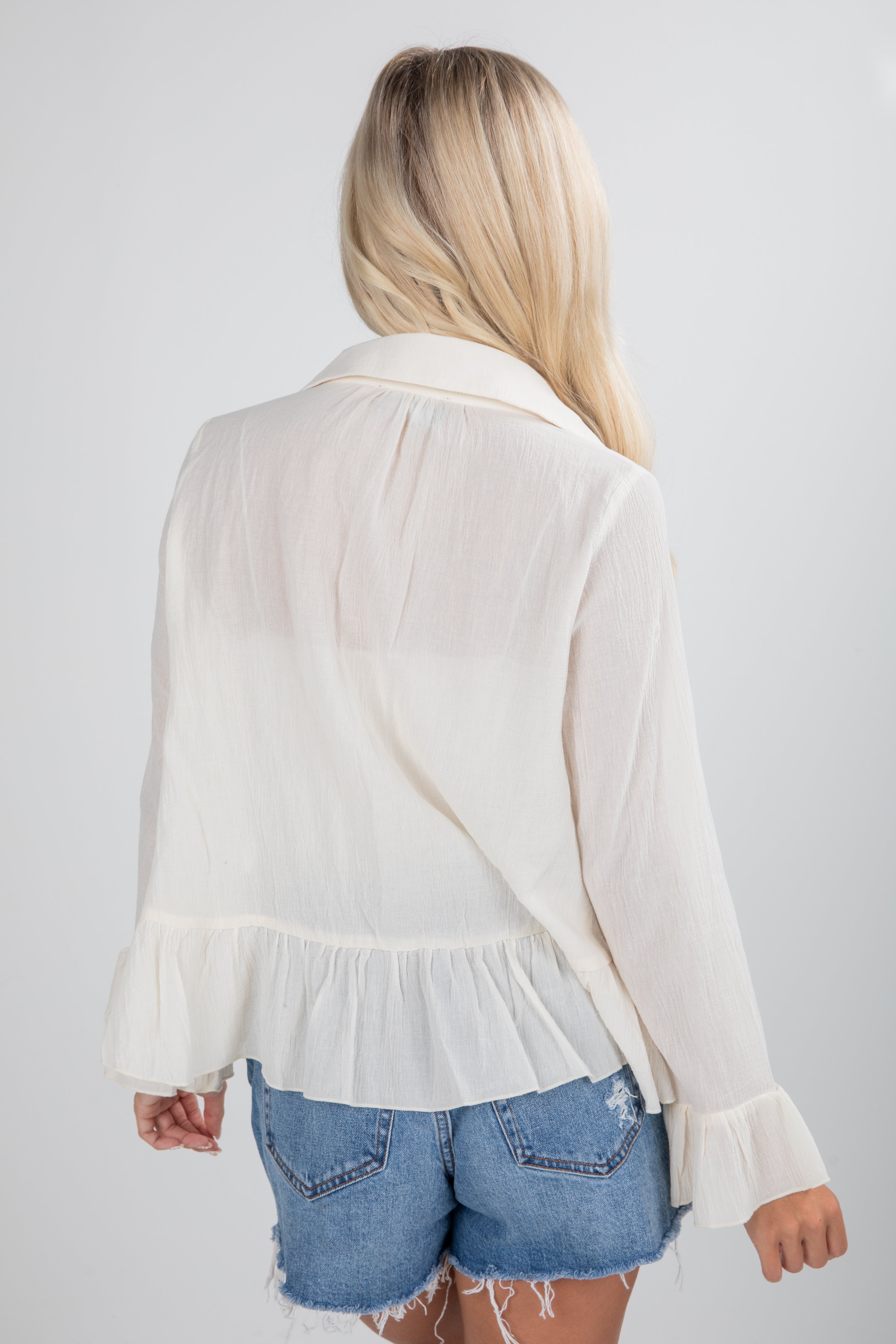 Do It Over Again Cream Tie Front Blouse