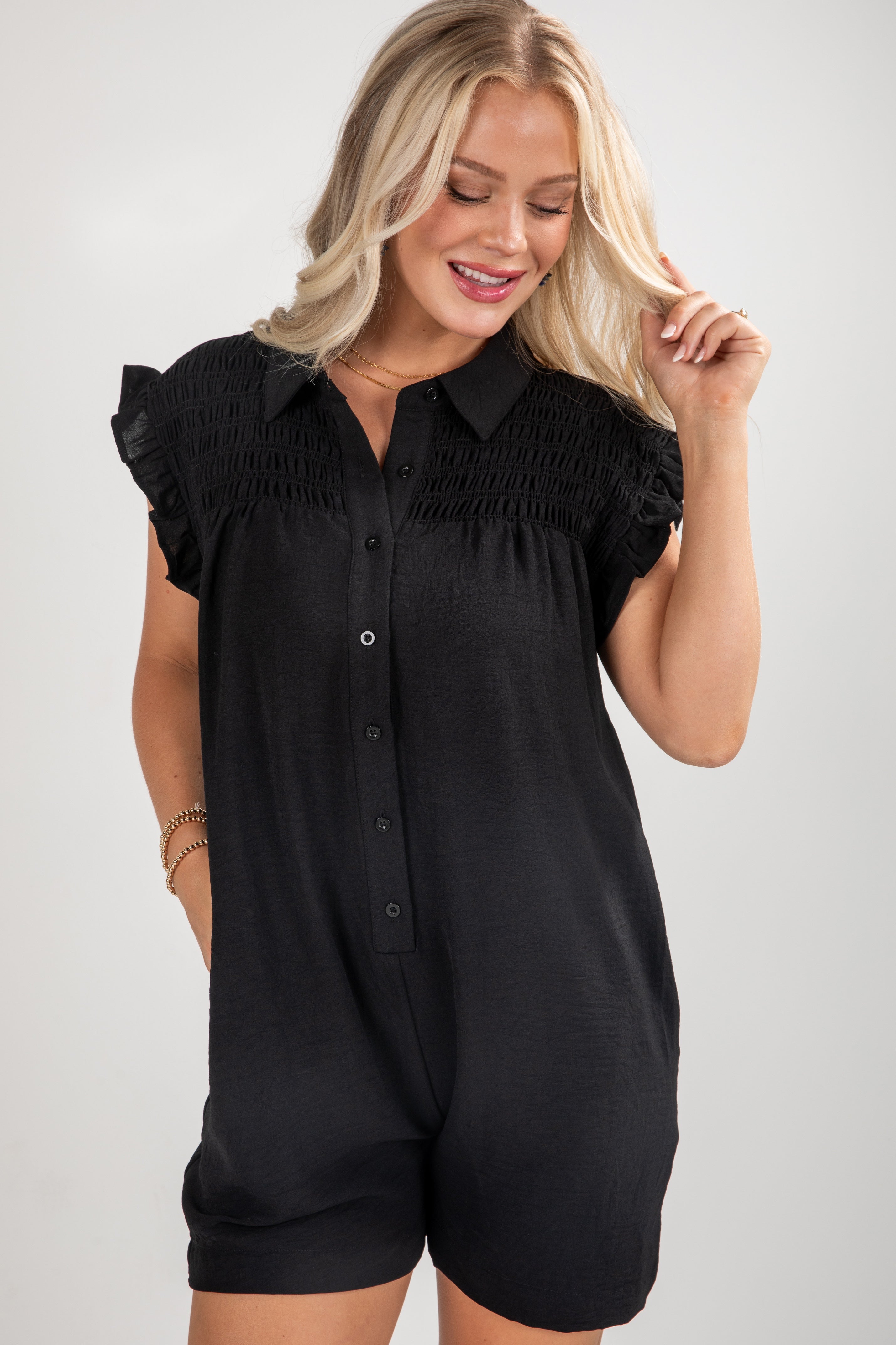 Under The Stars Black Ruffle Romper