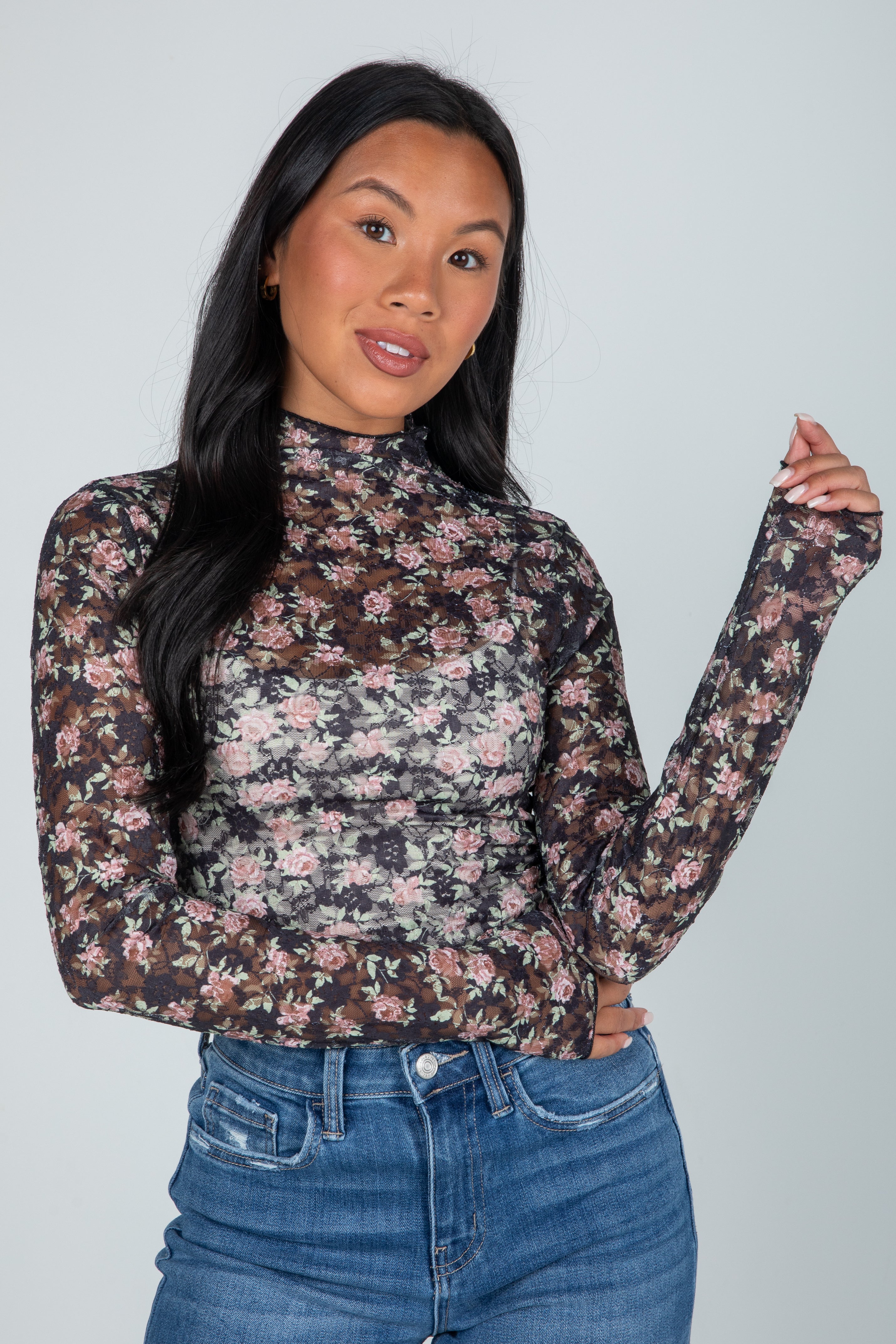 Freshly Picked Floral Mesh Lace Top - DU DEAL