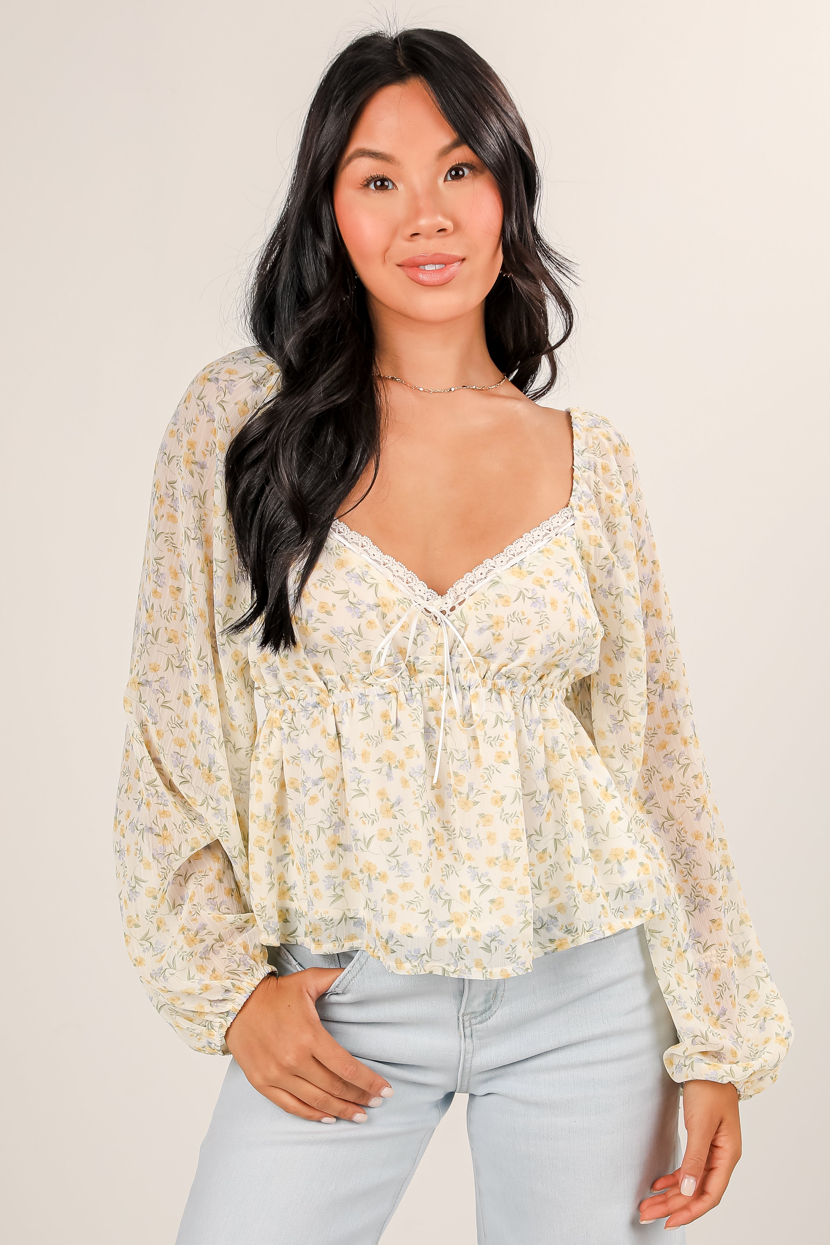 Sunlit Blossoms Yellow Floral Blouse