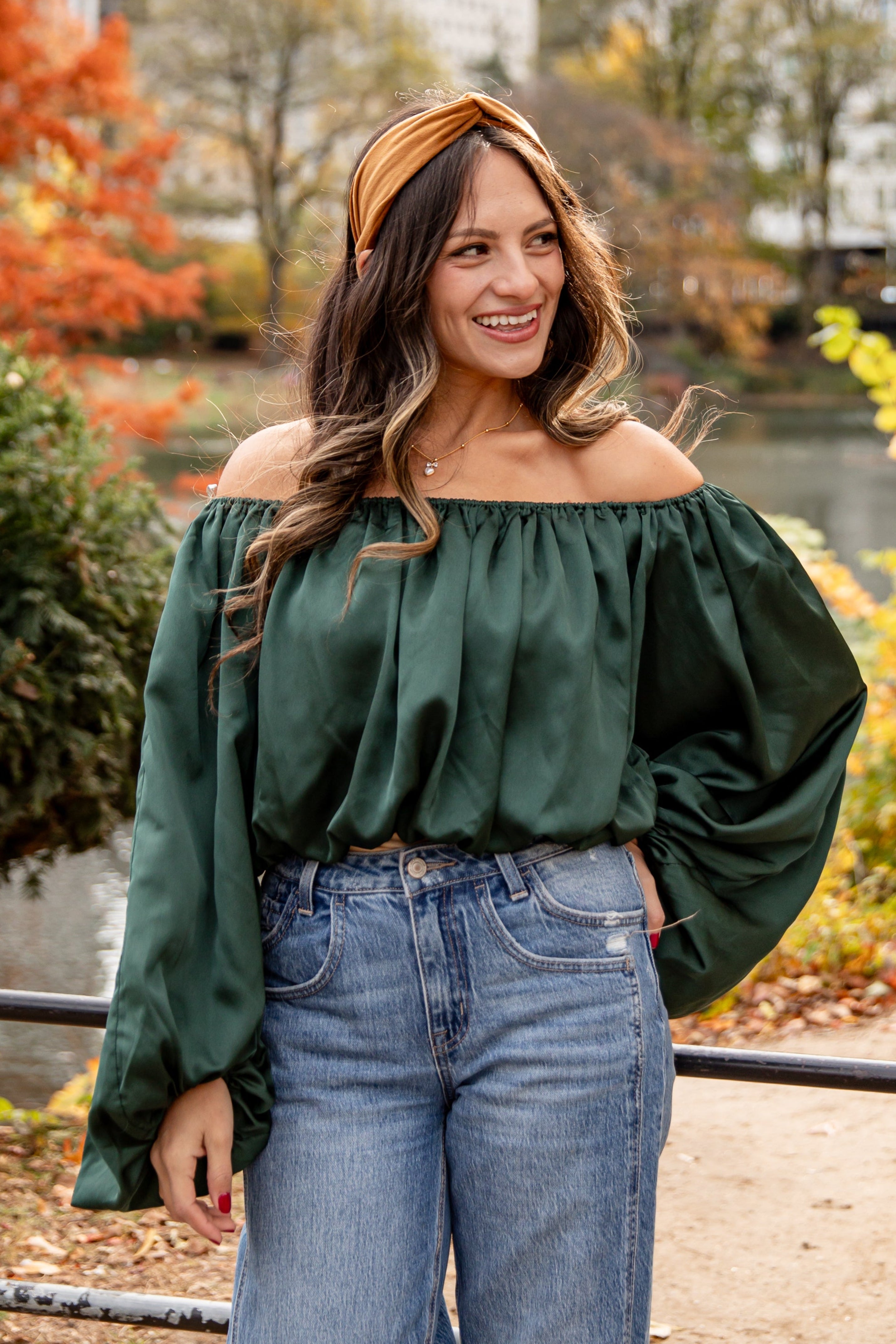 Lavish Looks Satin Off-The-Shoulder Blouse