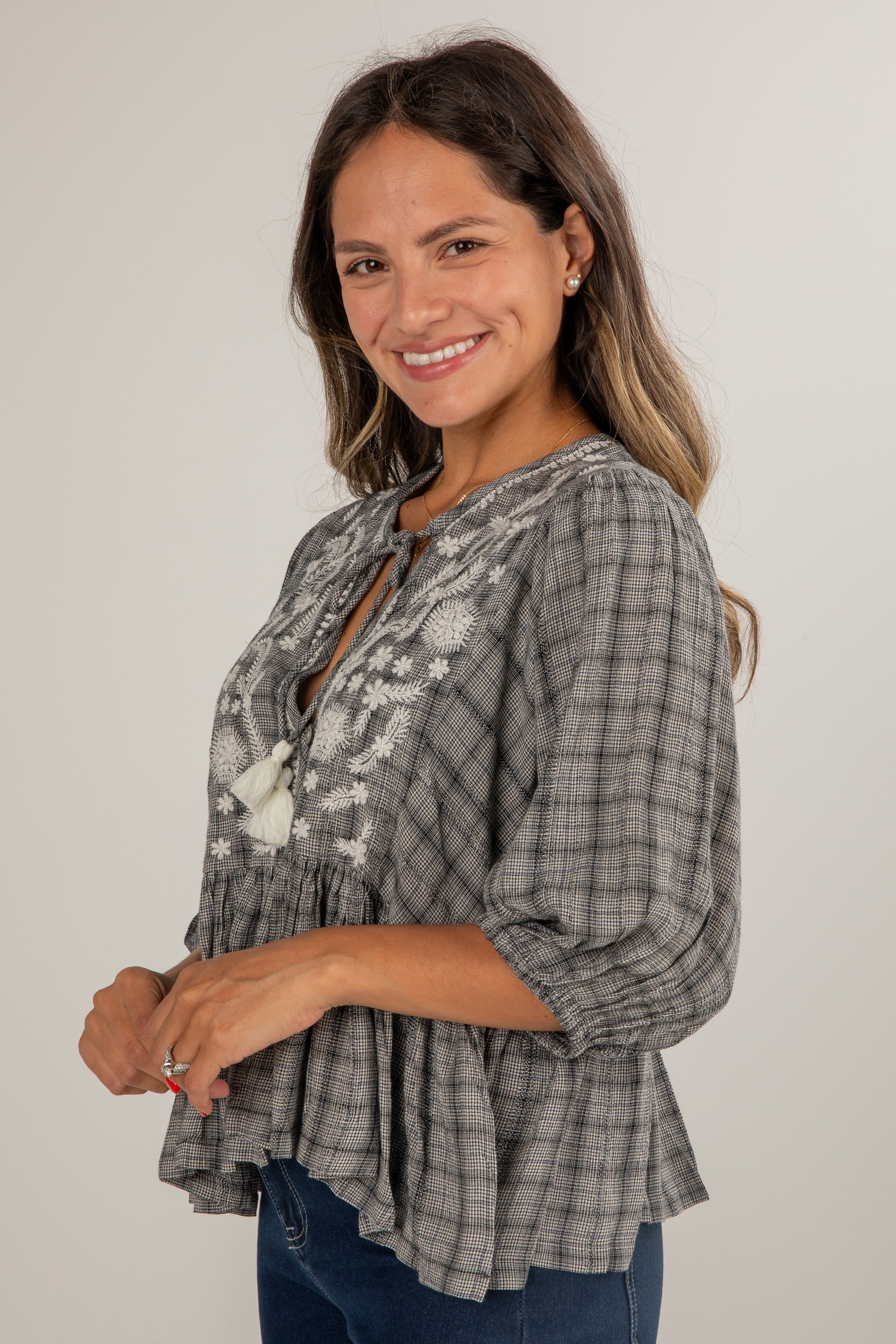 Take A Moment Black Plaid Blouse
