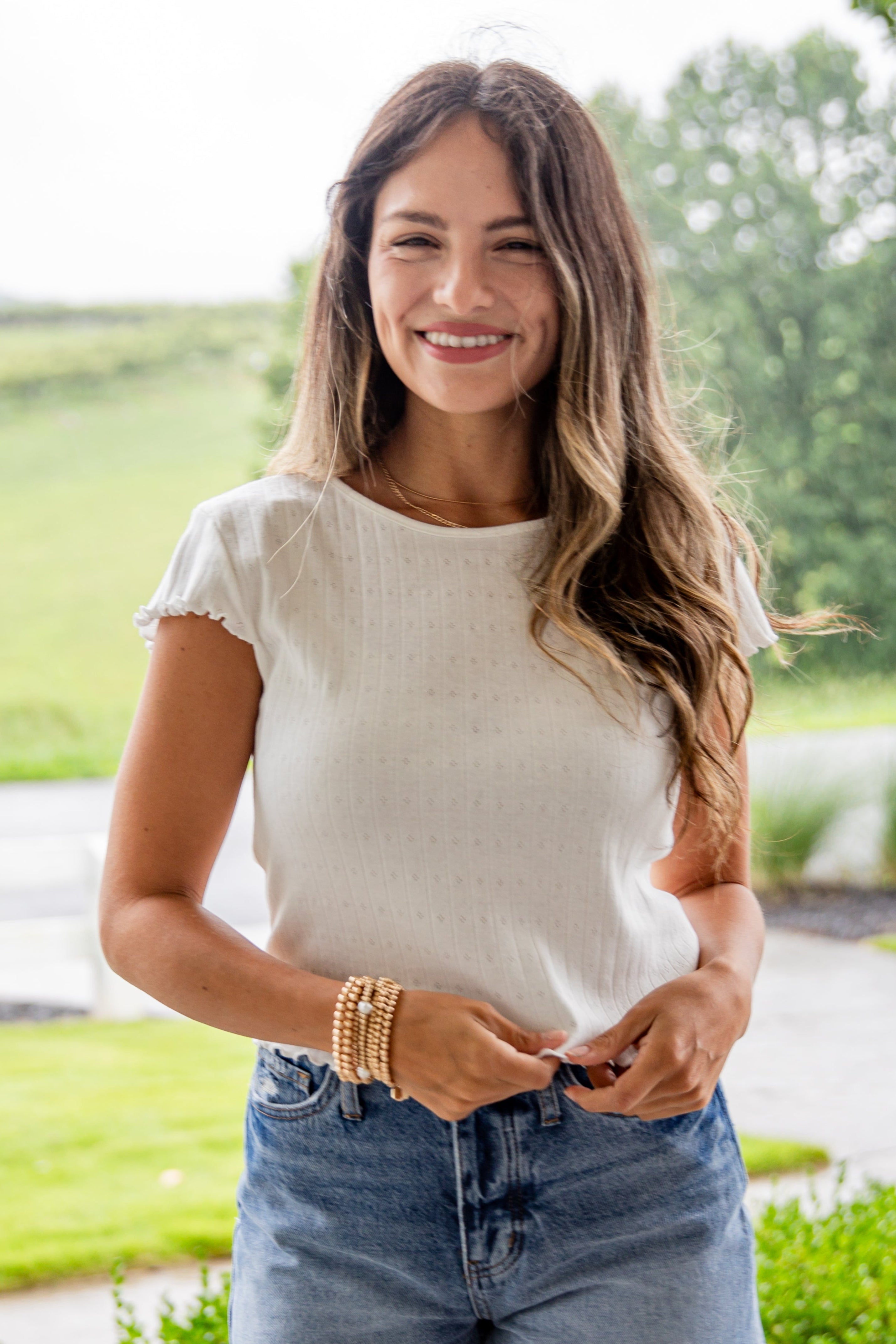 Set To Shine Off White Pointelle Tee