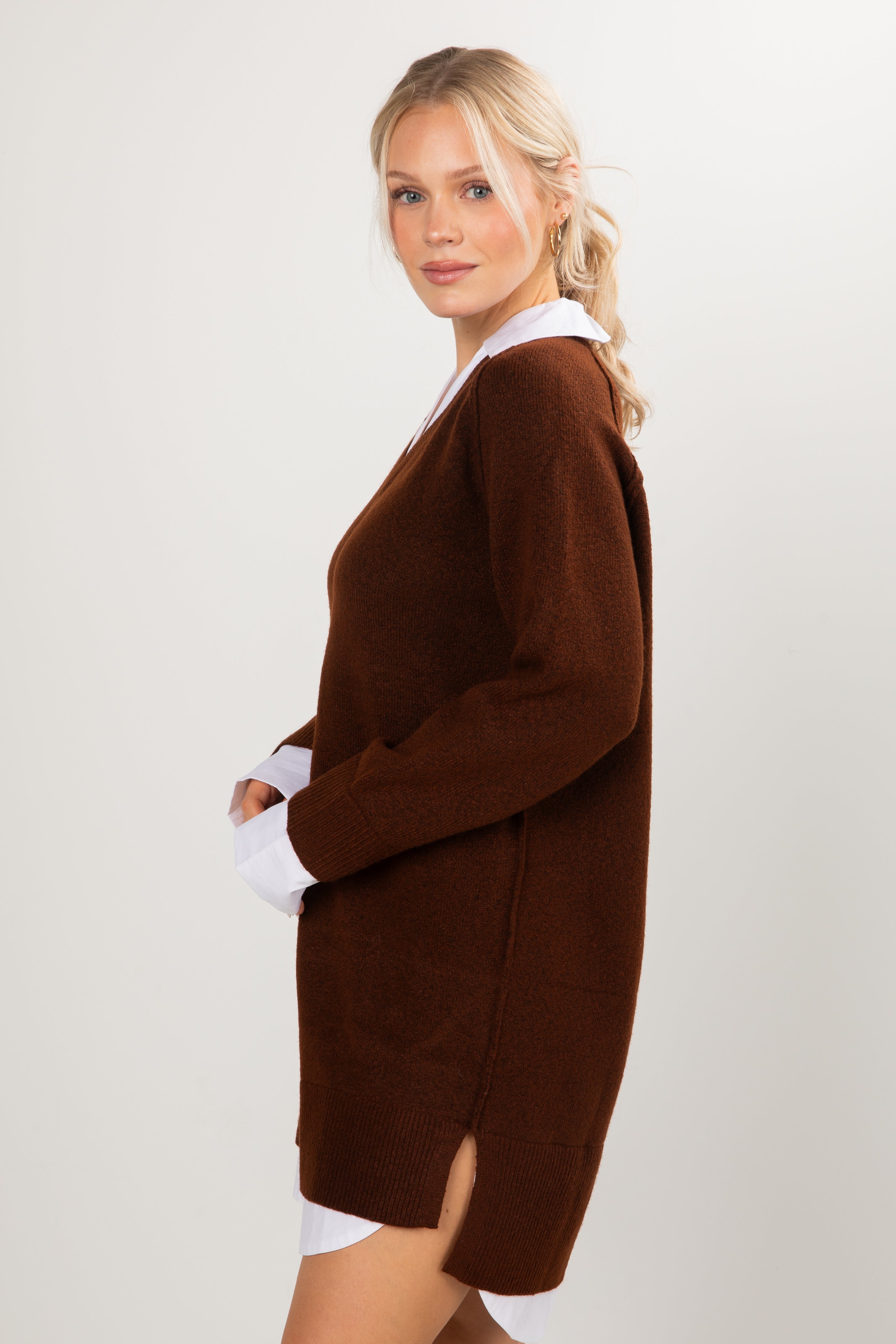Chestnut Prep Collared Brown Sweater Dress