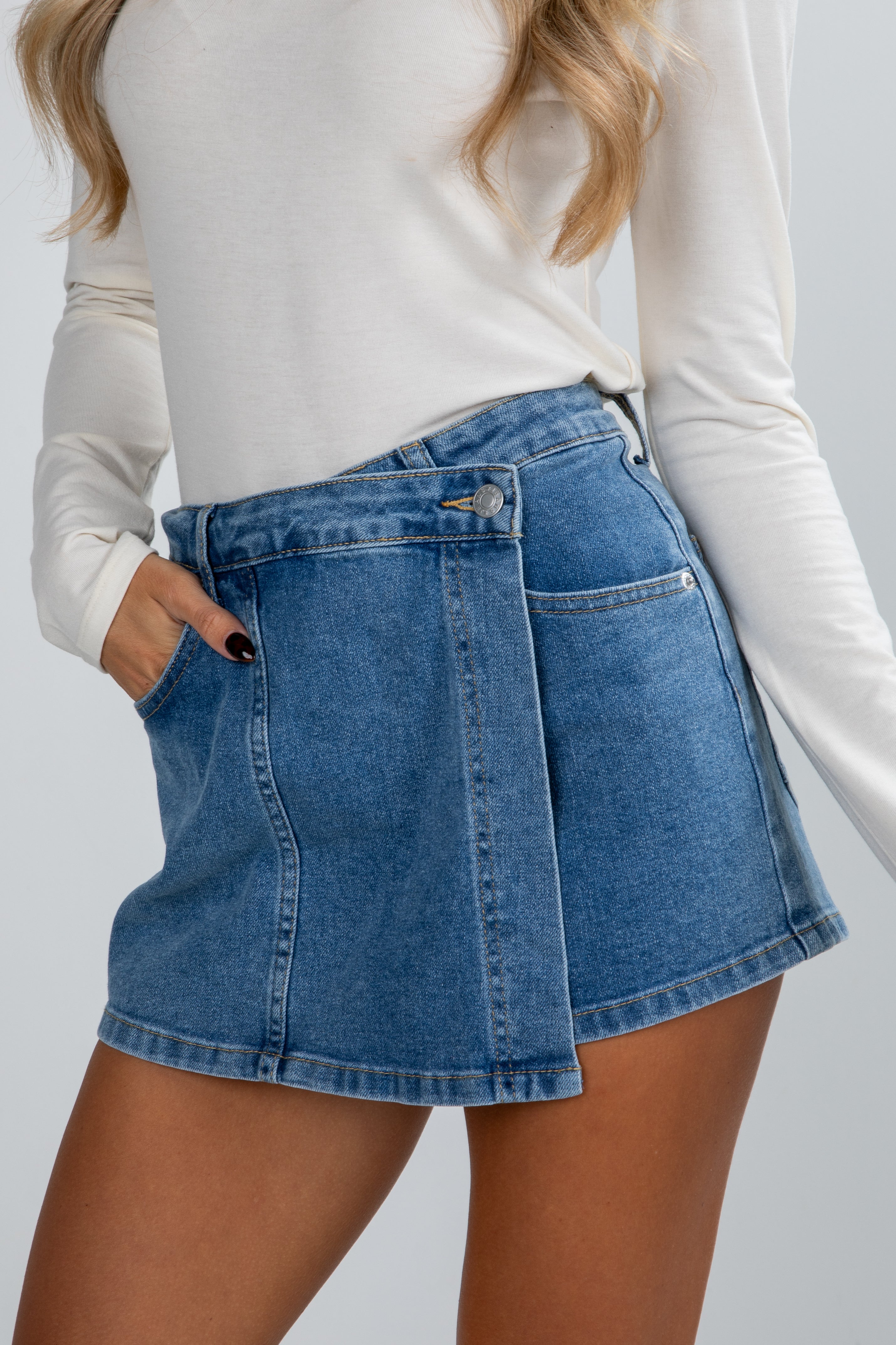 Looking For It Medium Wash Denim Skort