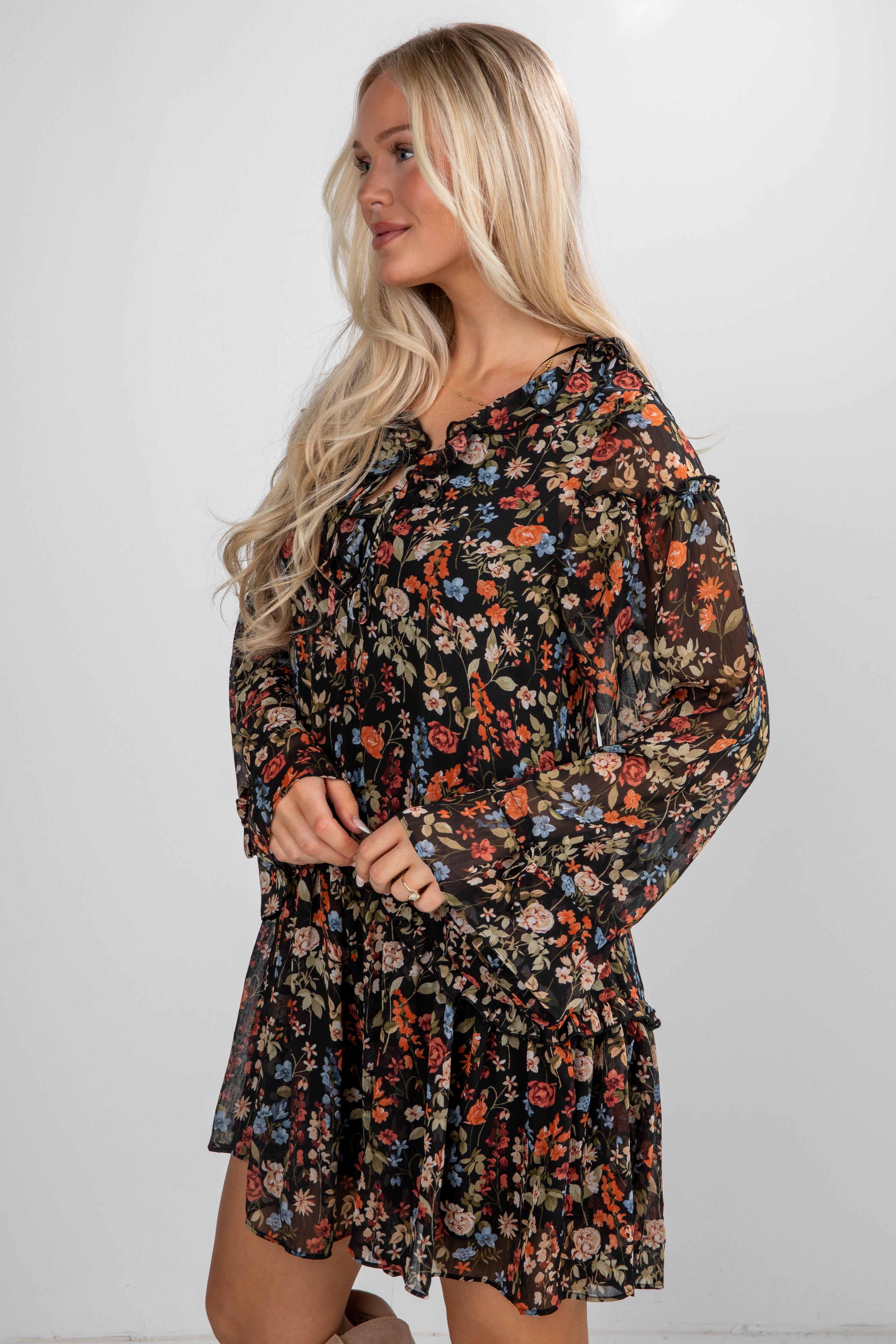 Cheers To You Black Floral Mini Dress