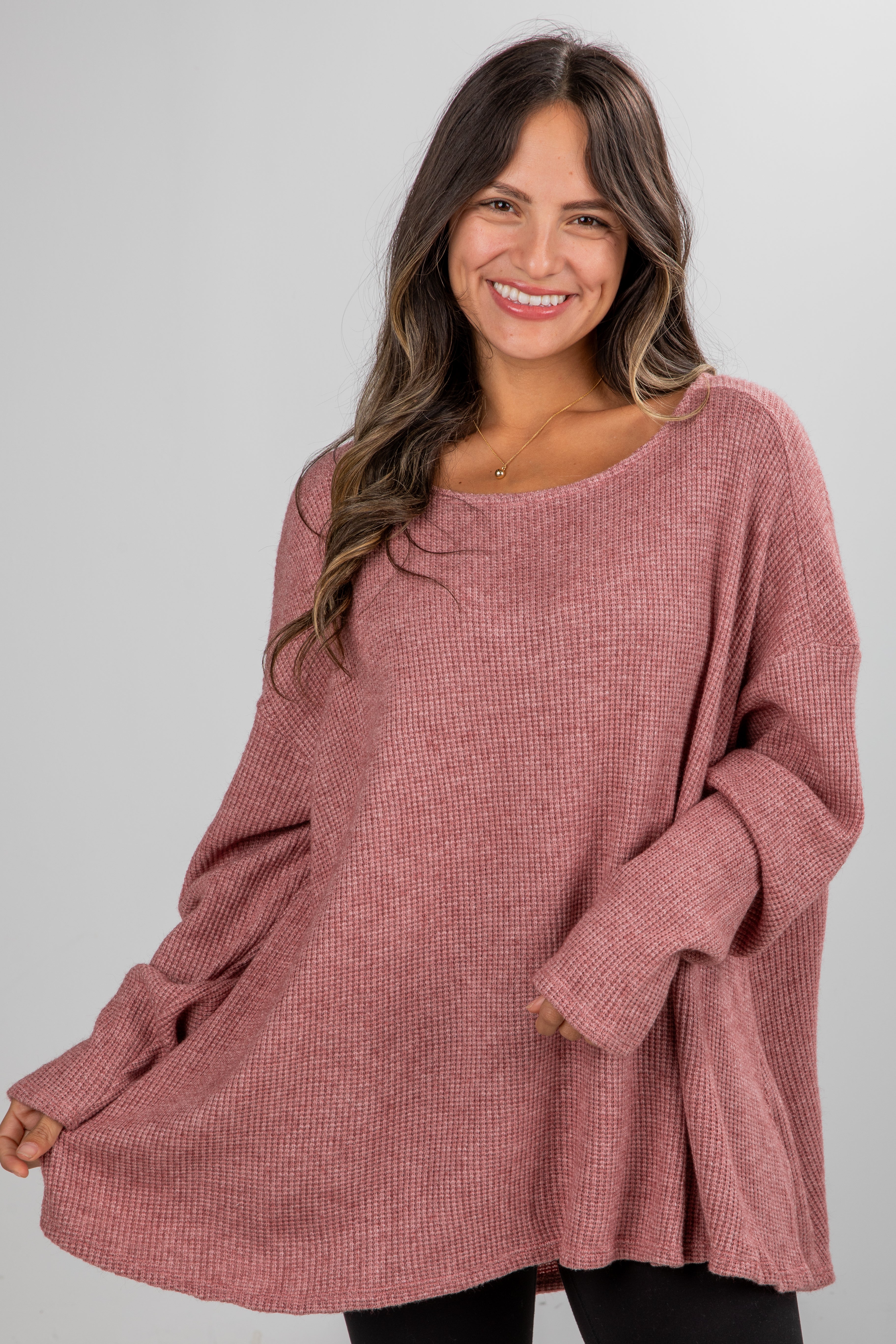 Fireside Flirt Waffle Knit Top - DU DEAL