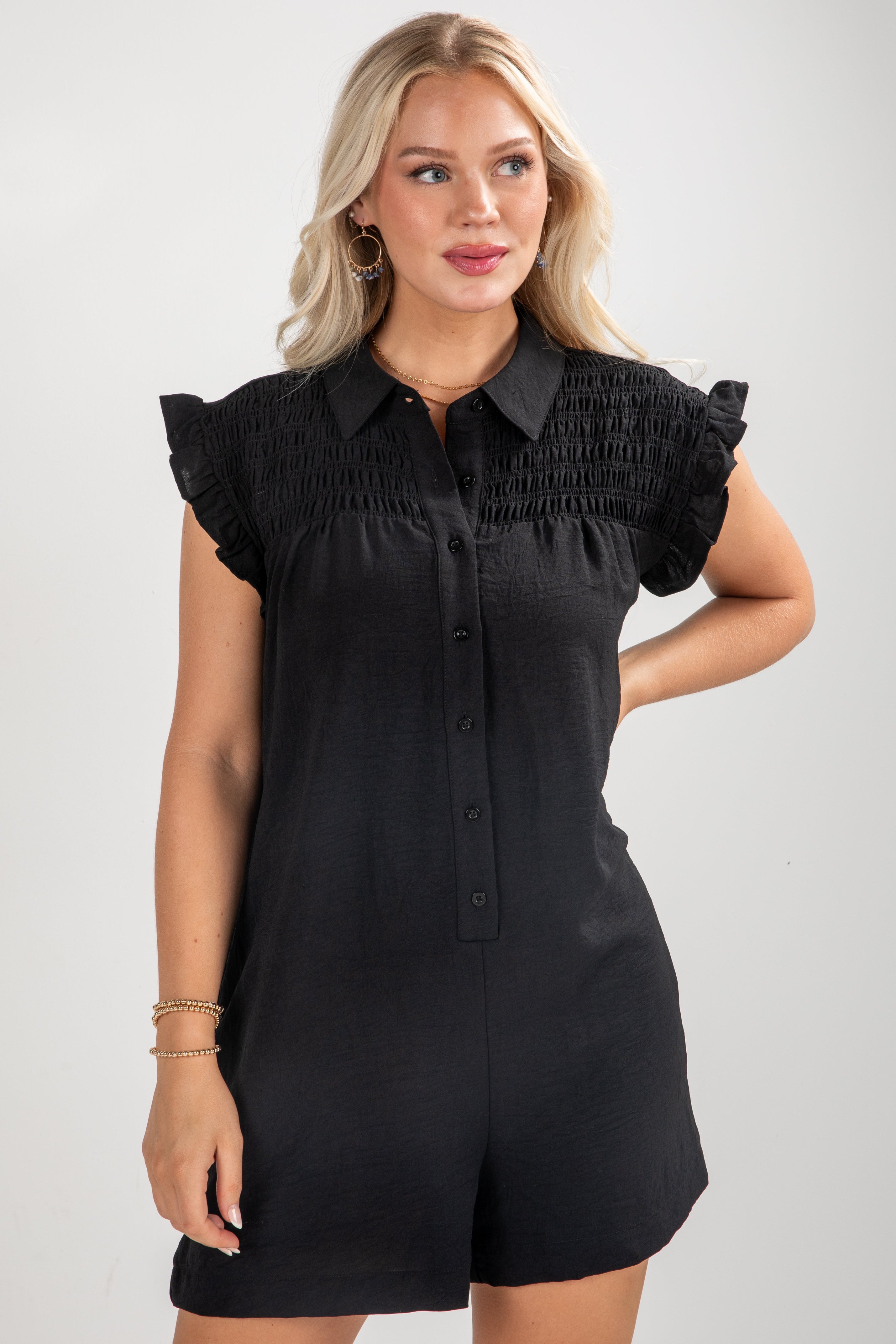 Under The Stars Black Ruffle Romper