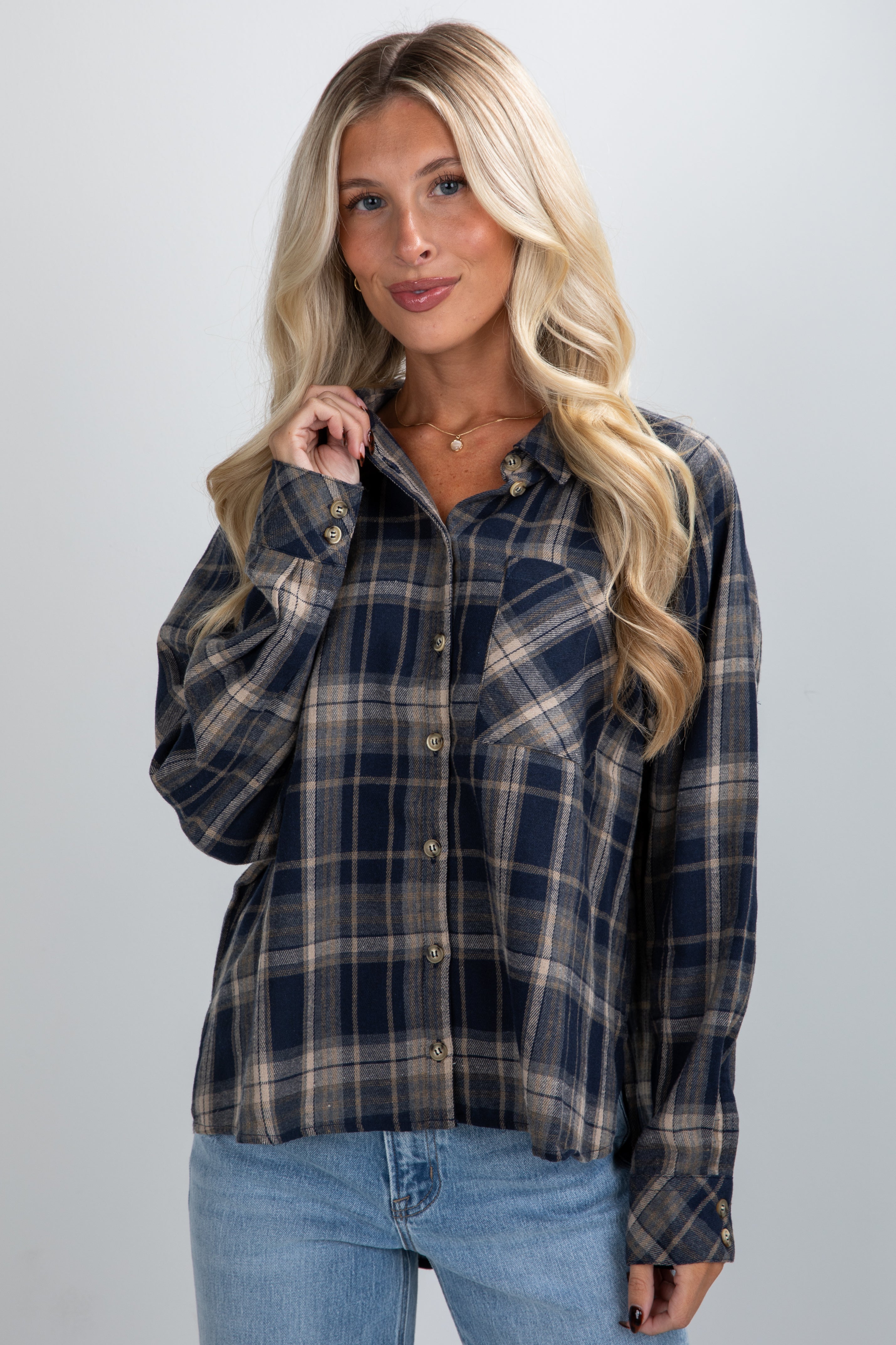 Time Goes By Navy Plaid Flannel