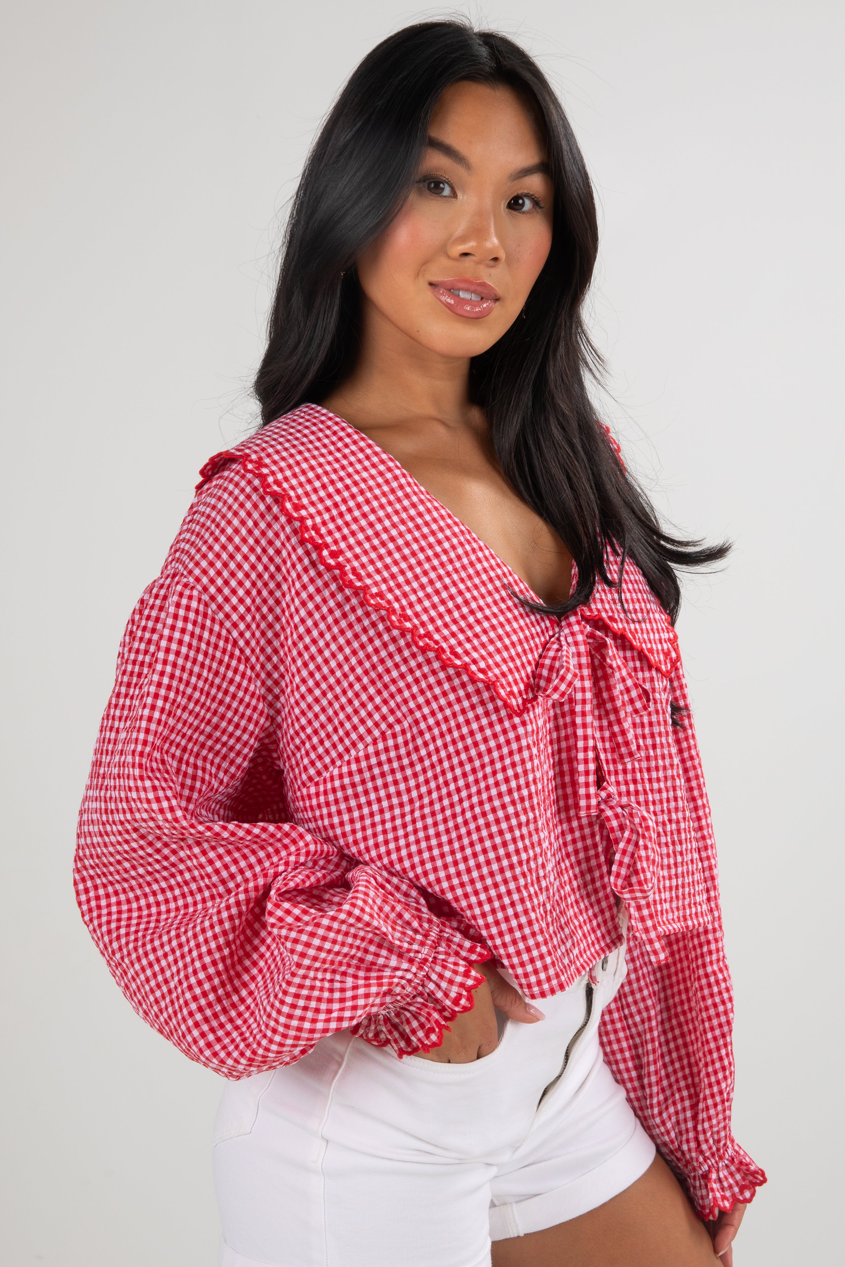Devoted Lover Red Gingham Tie Blouse