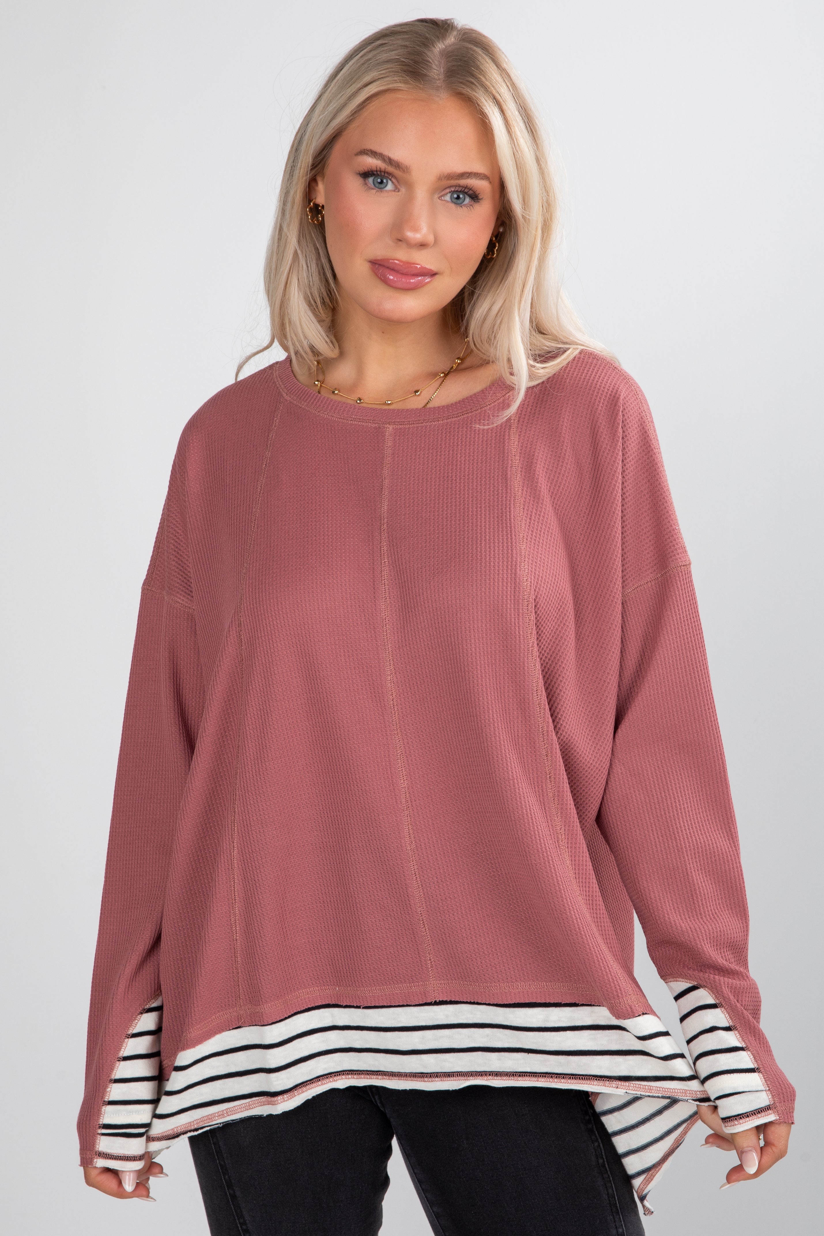 Beautifully Stated Mauve Waffle Knit Top