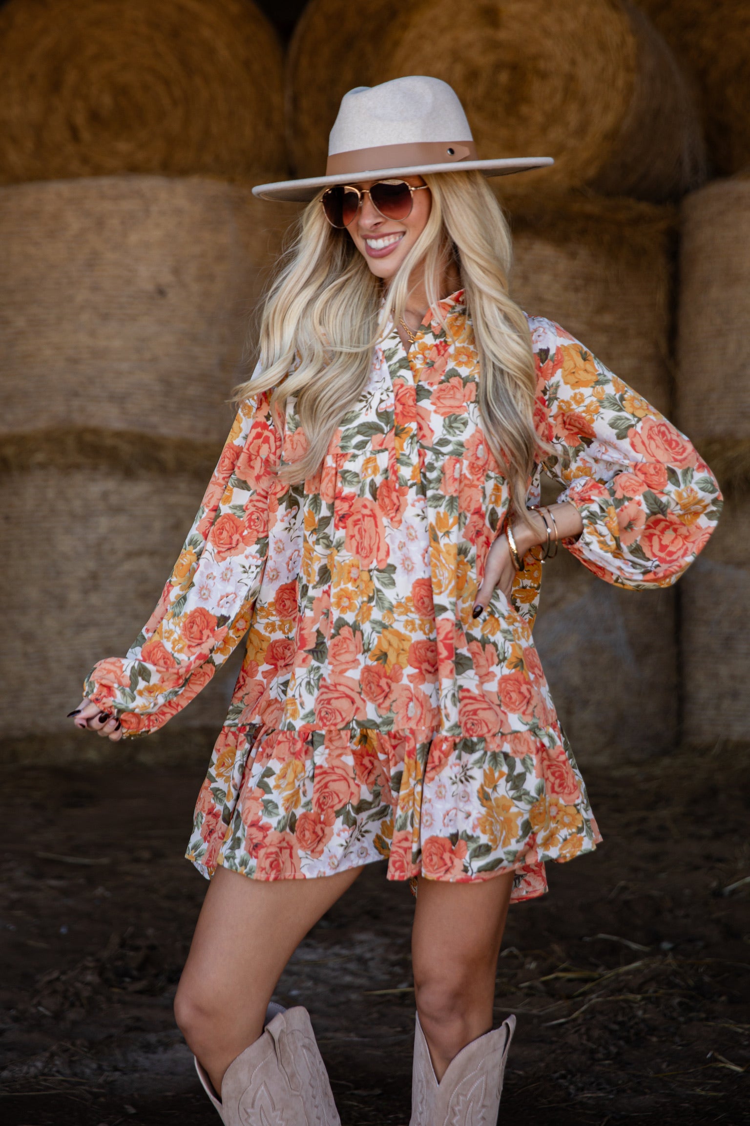 Out Of The Garden Orange Floral Mini Dress