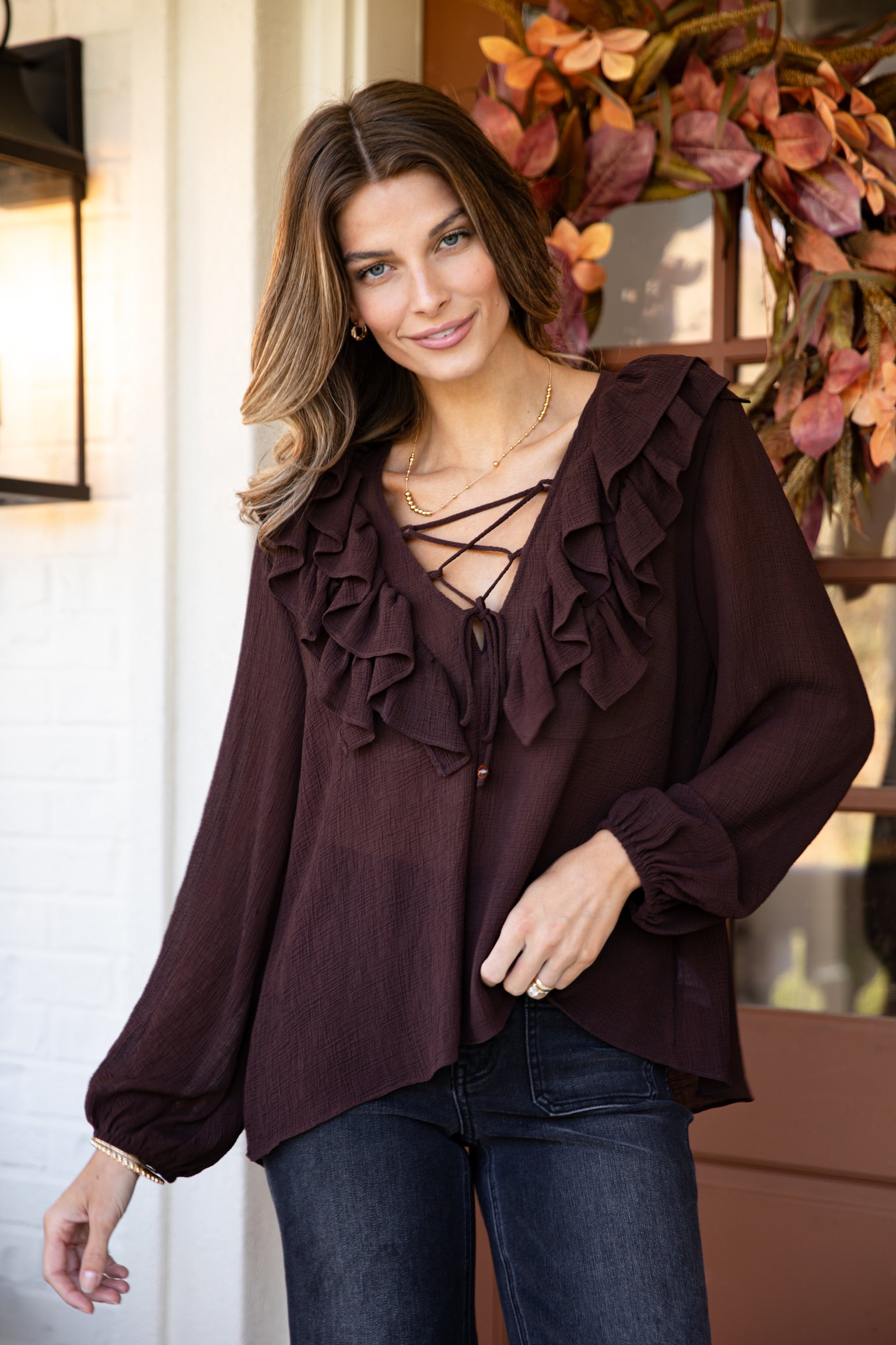 Jump At The Chance Brown Blouse