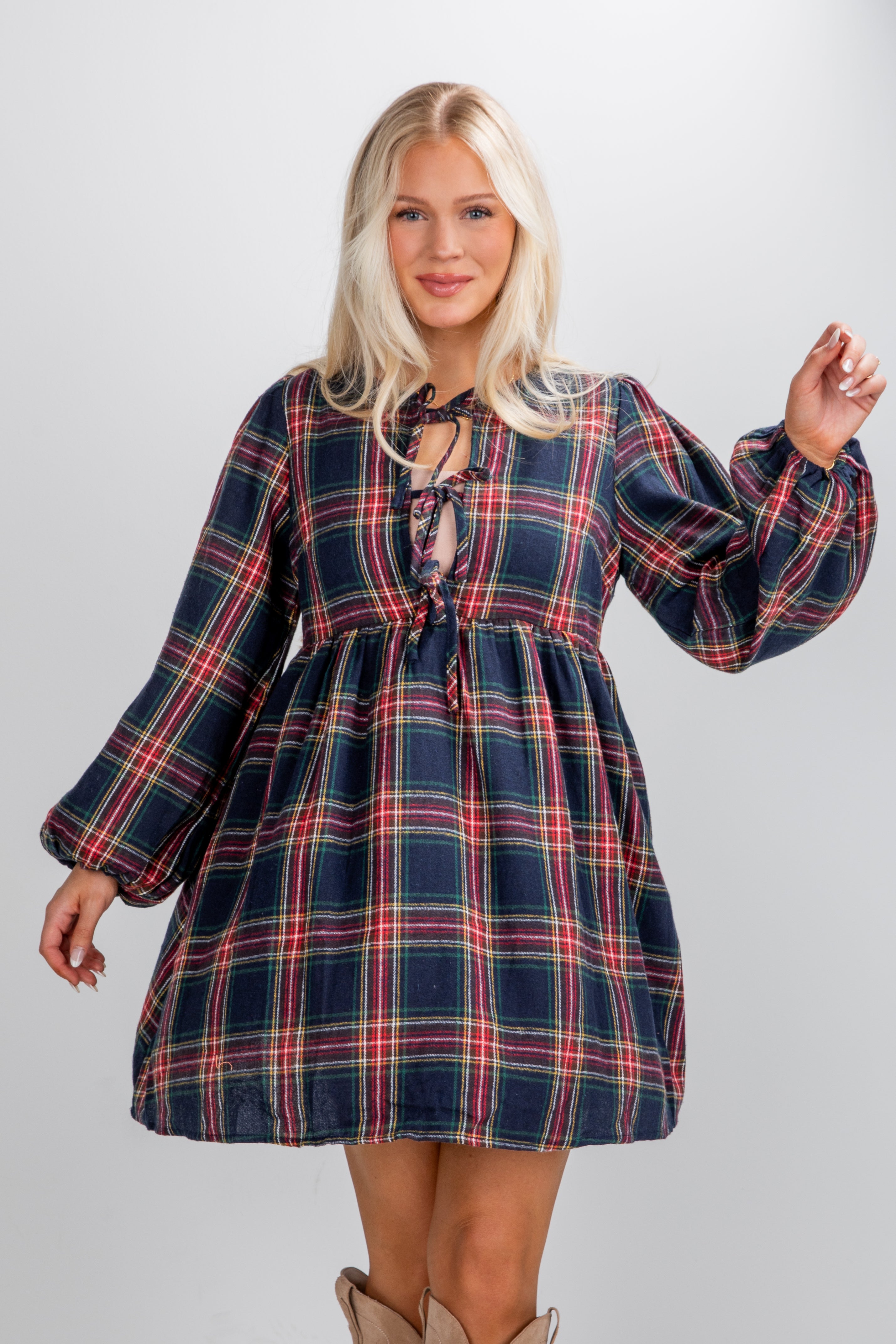 Very Merry Moments Plaid Babydoll Mini Dress