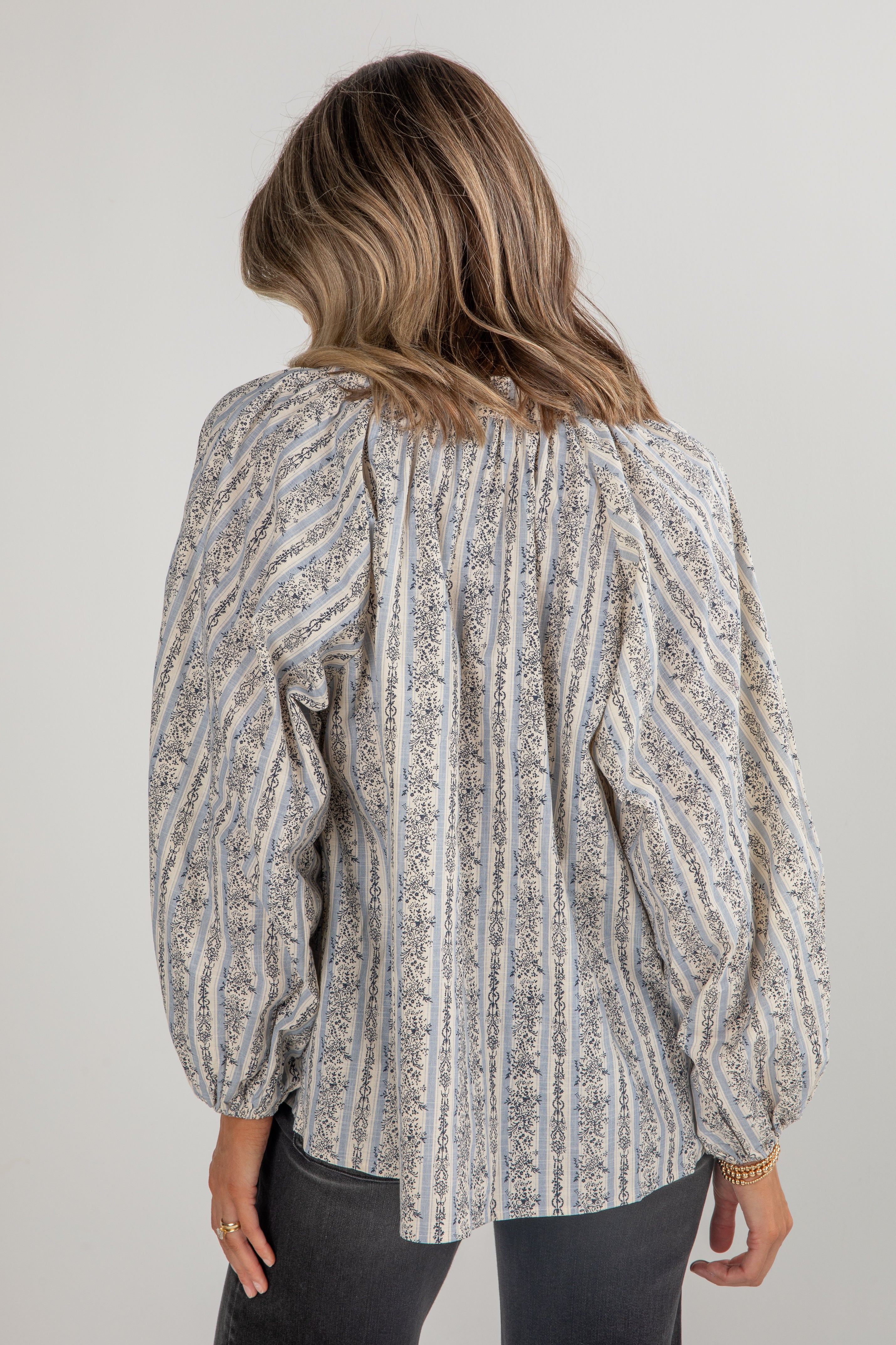 Forever In Love Light Blue Floral Striped Blouse