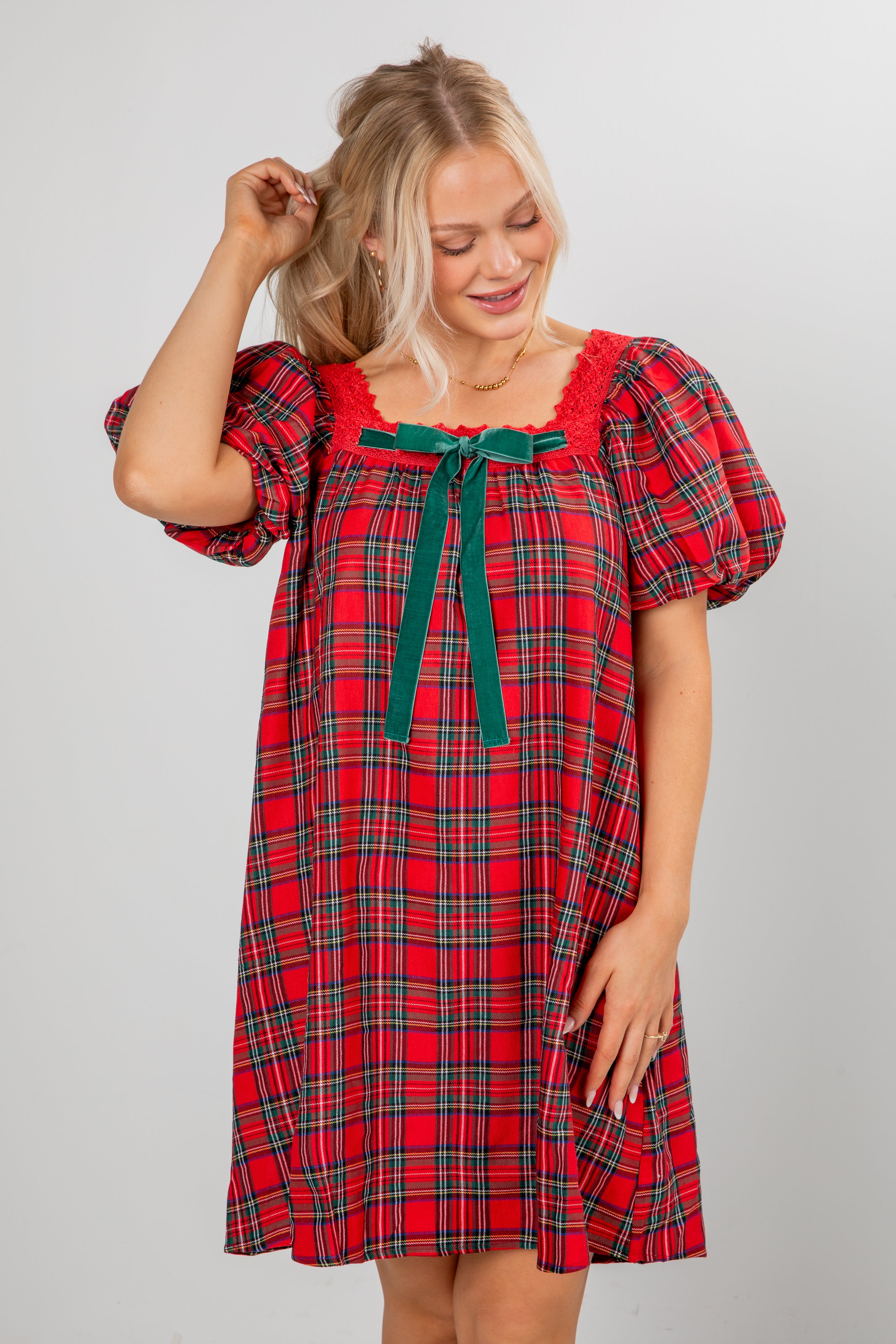 Home For The Holidays Red Plaid Mini Dress