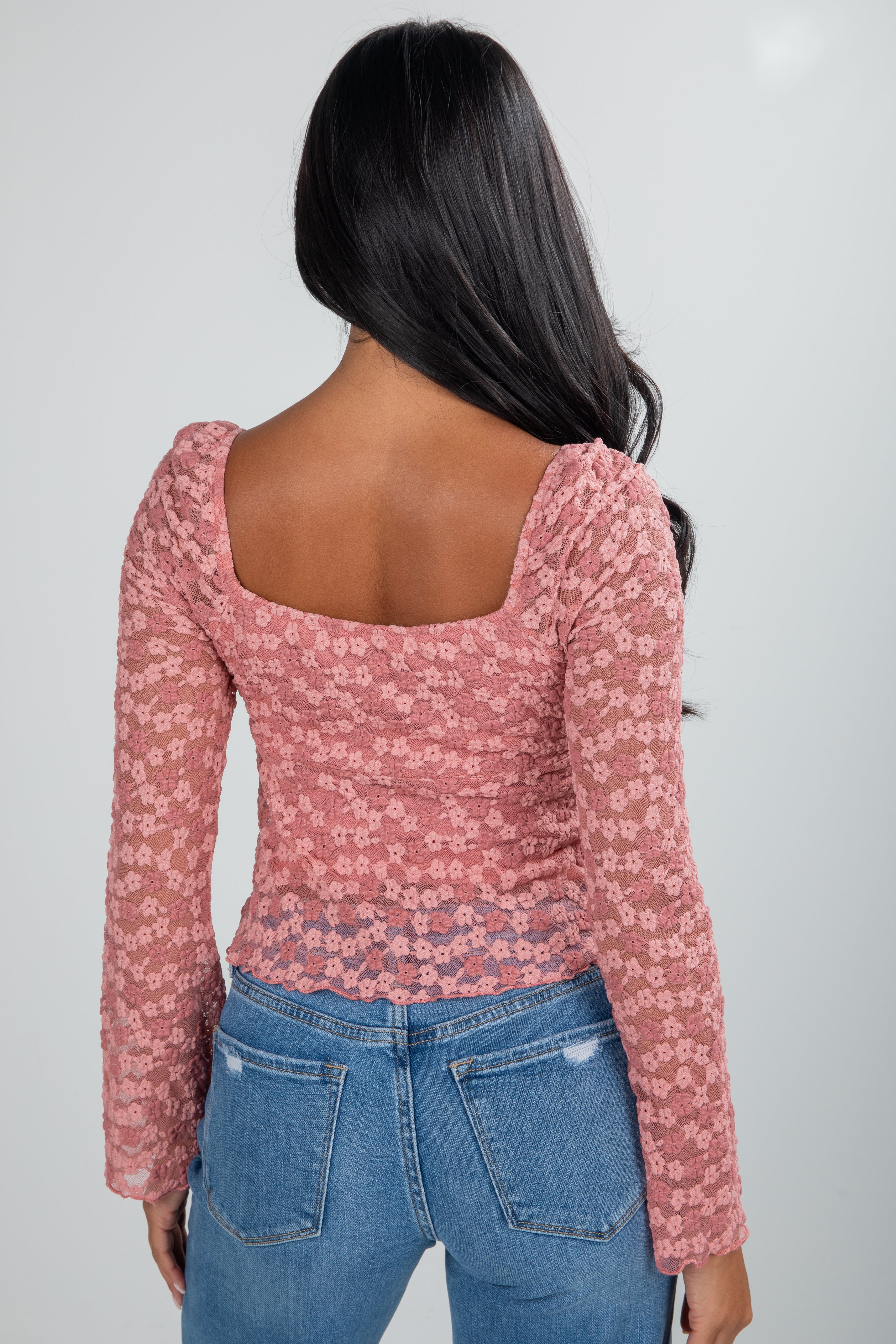 Dancing Through The Garden Mauve Floral Lace Blouse