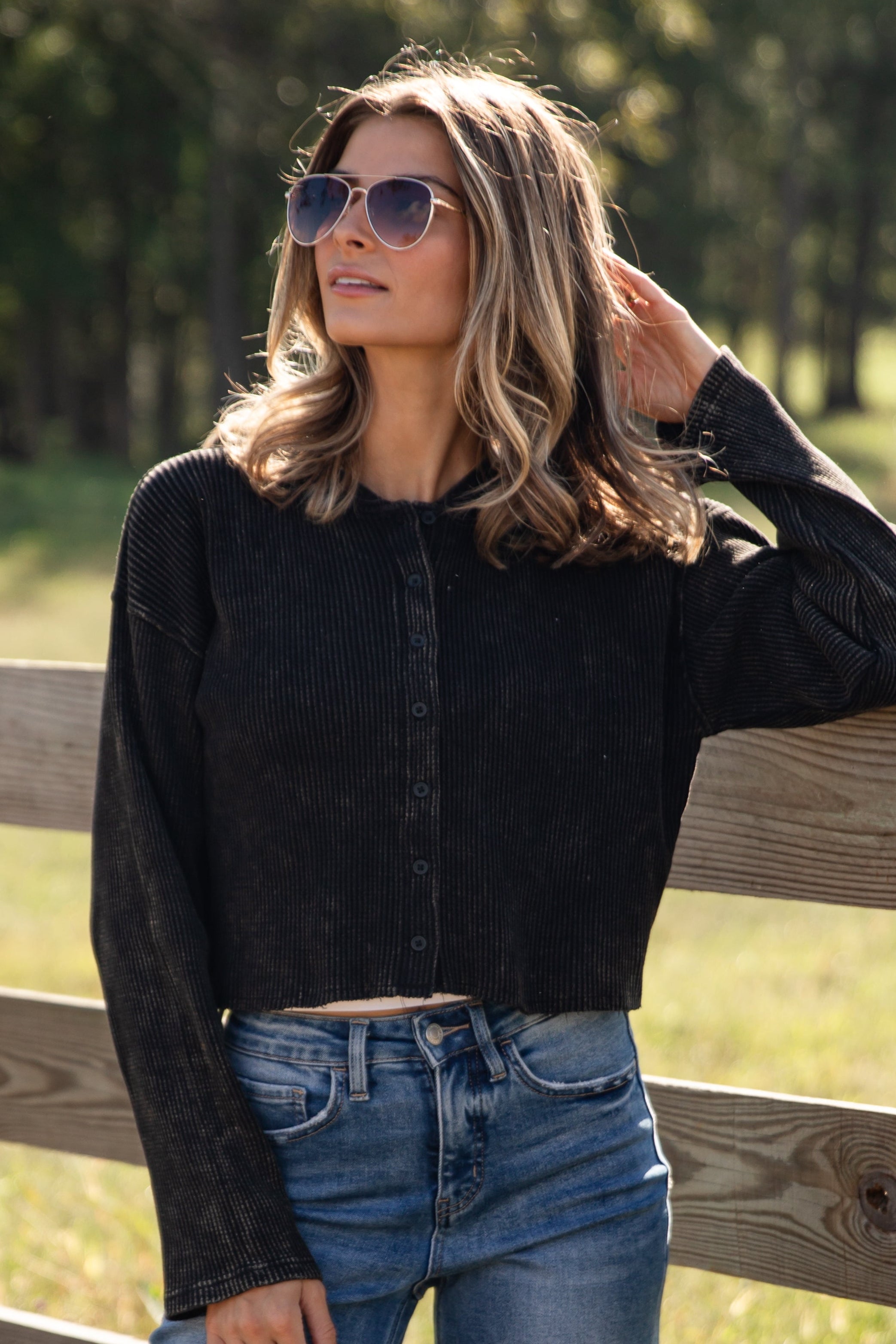 Casual Vibes Black Waffle Knit Top