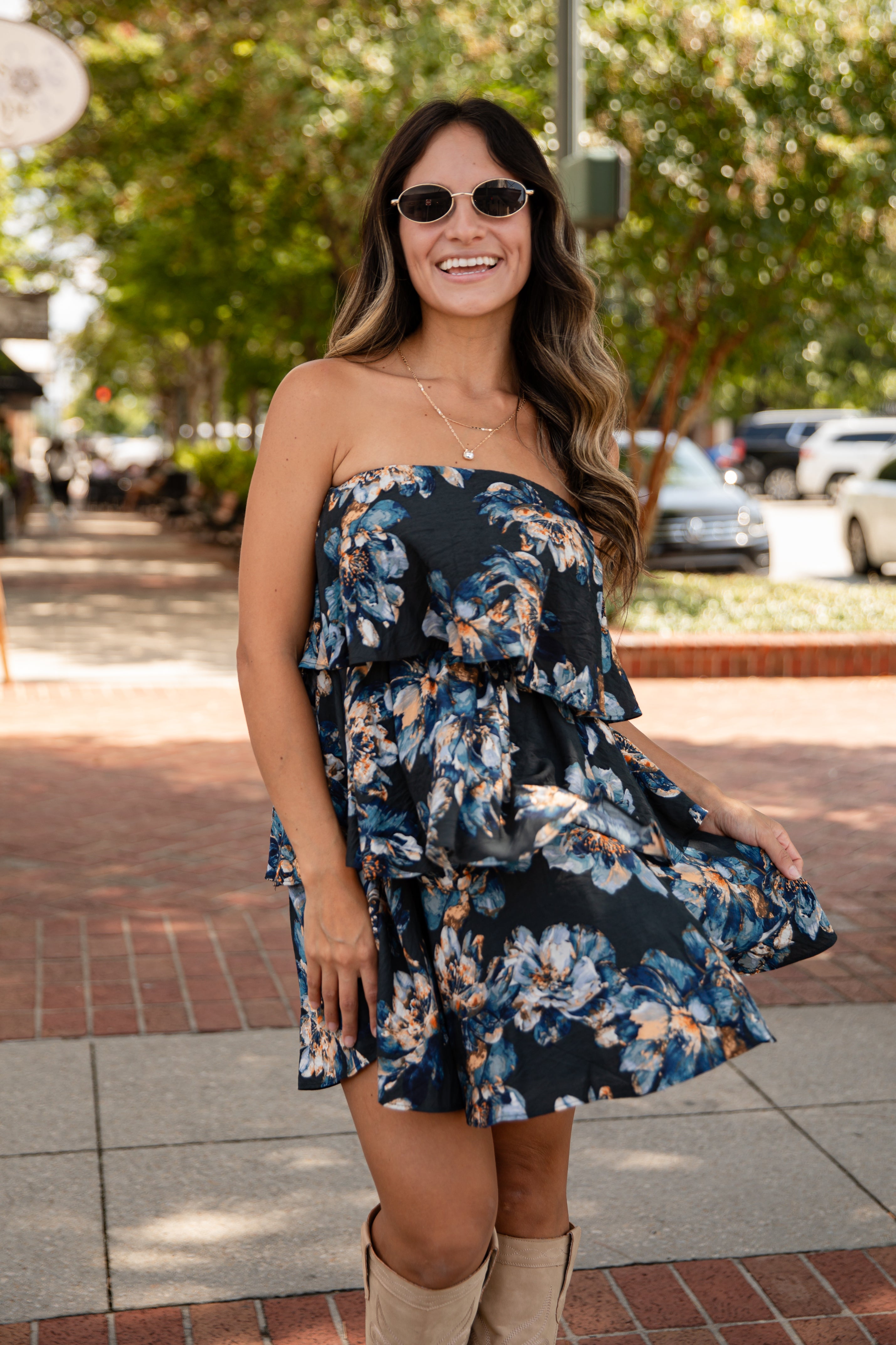 The Reason Why Navy Floral Strapless Mini Dress