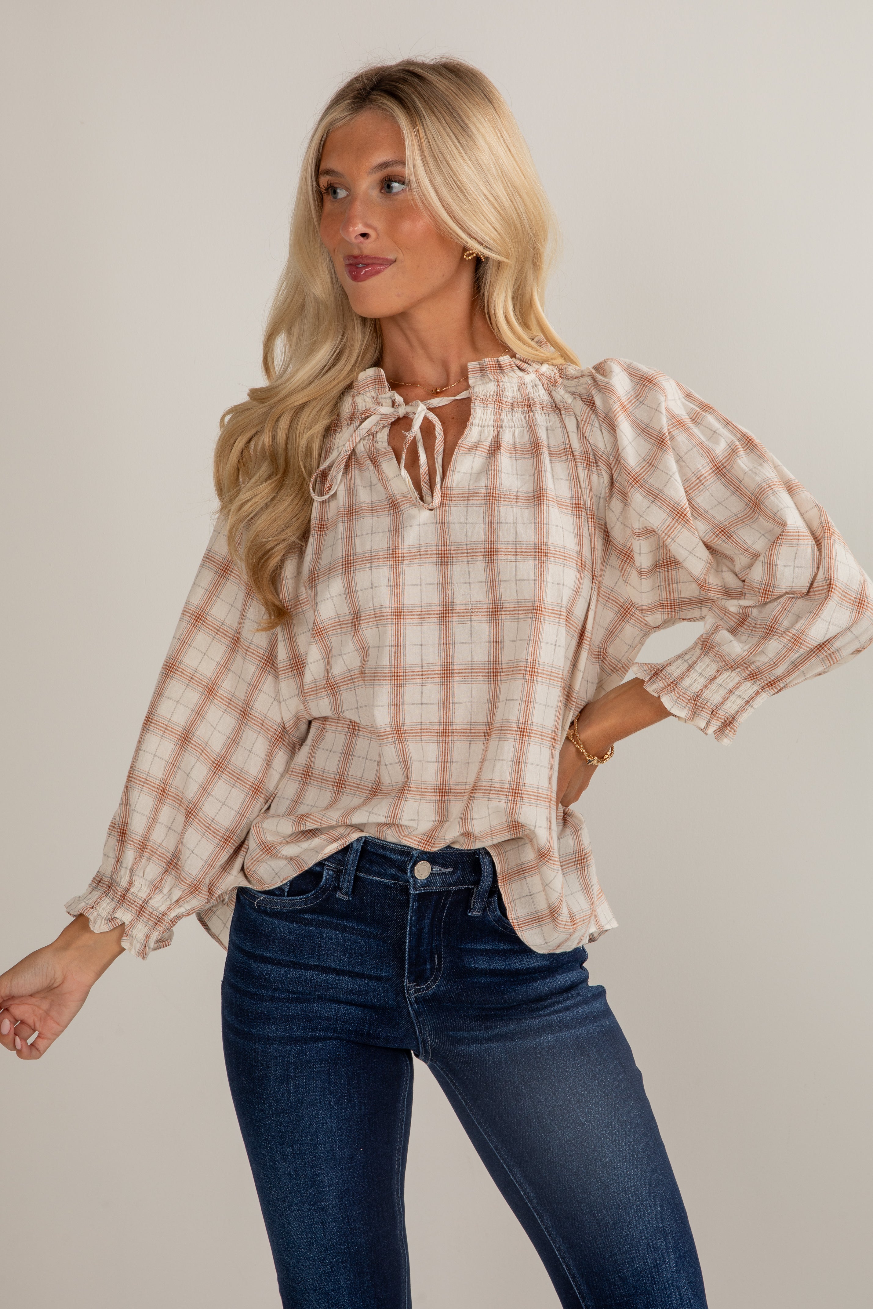 After Hours Cream Plaid Blouse