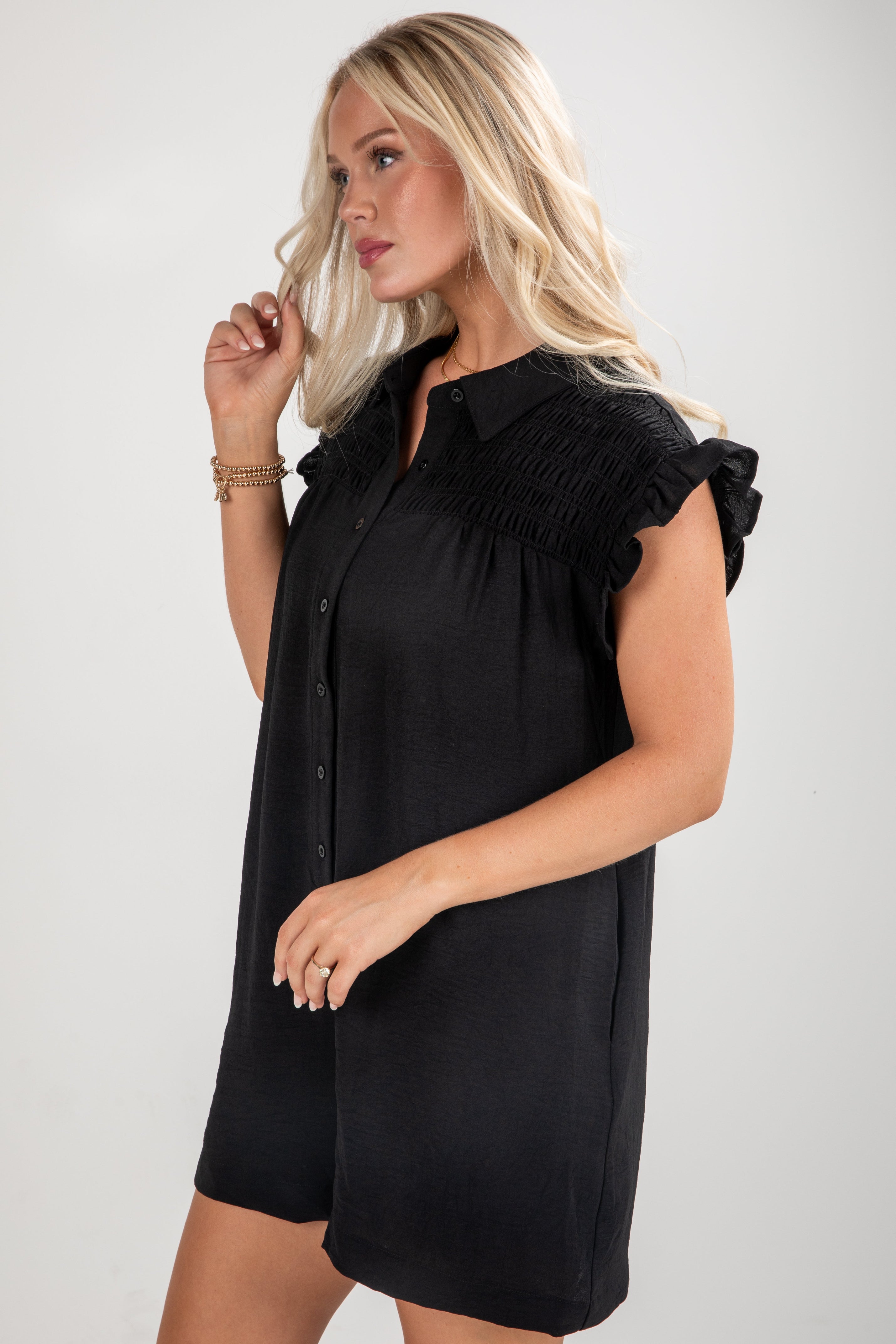Under The Stars Black Ruffle Romper