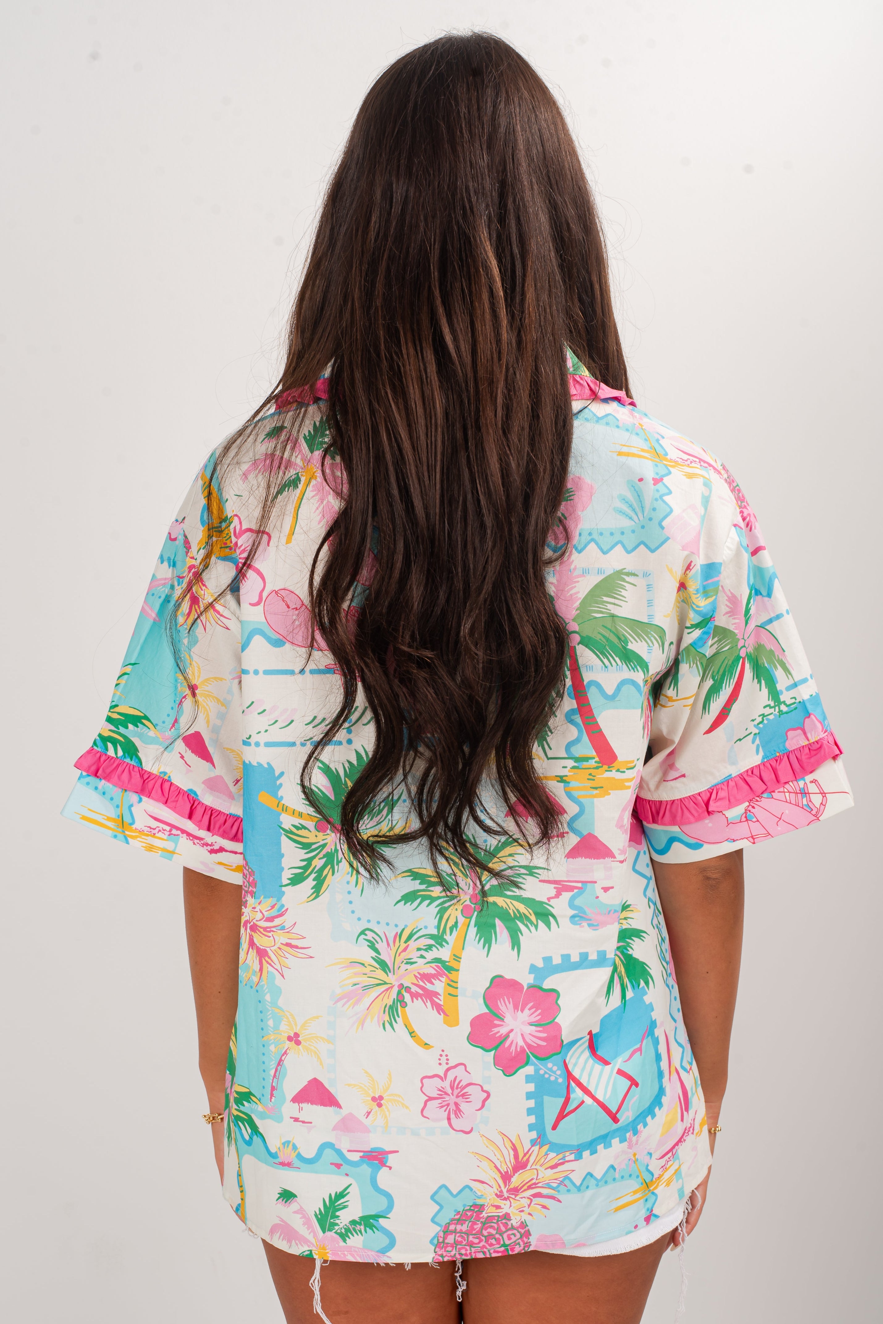 Sunkissed Pink Tropical Tie Blouse - DU DEAL