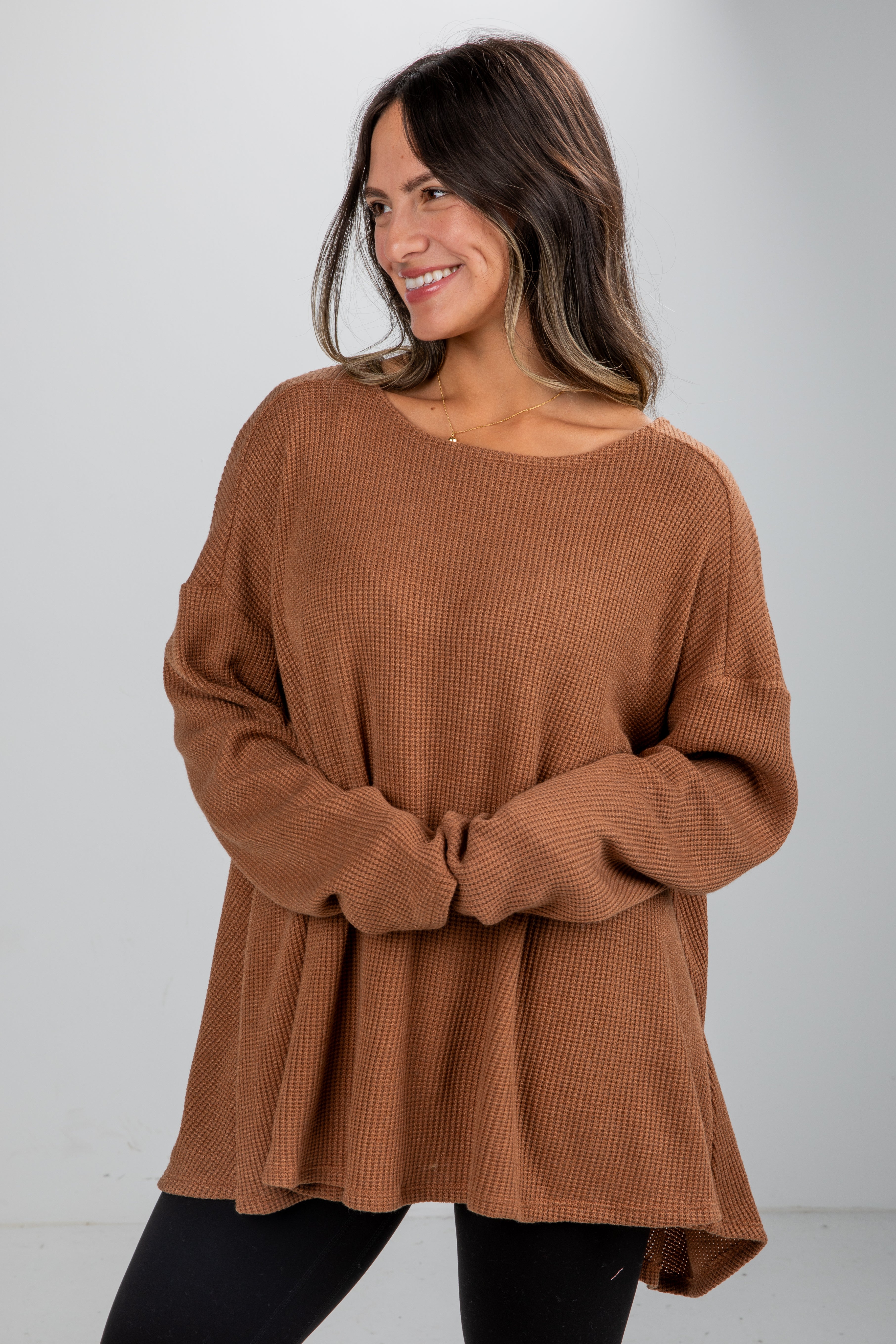 Fireside Flirt Waffle Knit Top - DU DEAL